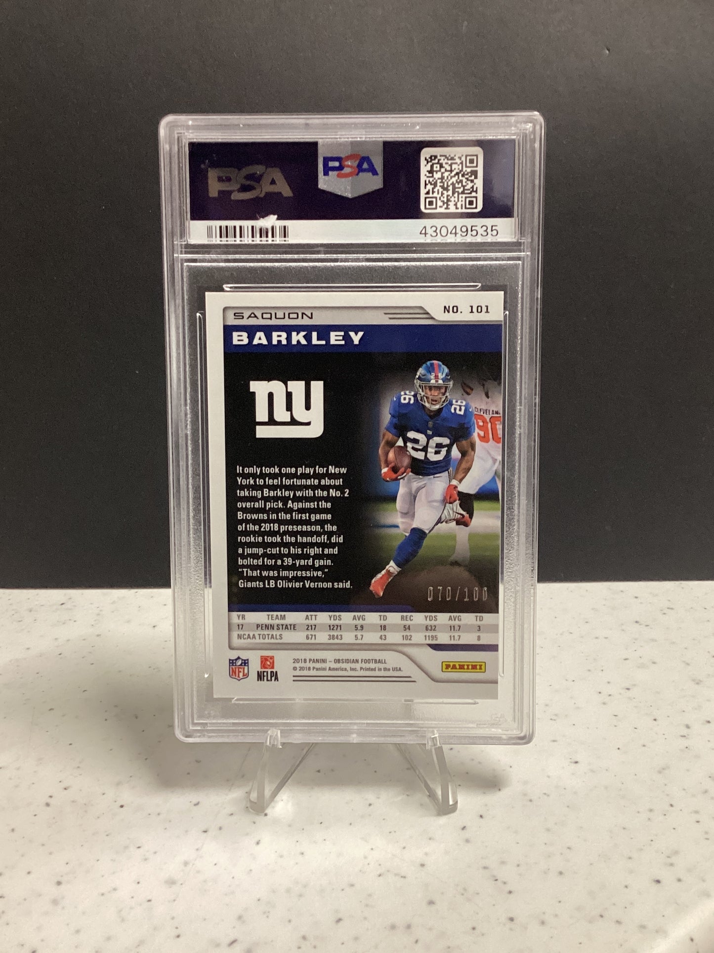 2018 Panini Obsidian Saquon Barkley #101 PSA 10