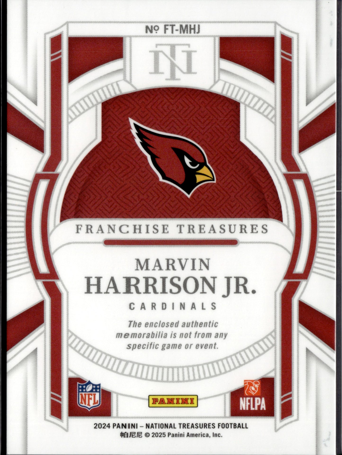 2025 Panini National Treasures Marvin Harrison Jr. #FT-MHJ RC Patch /25