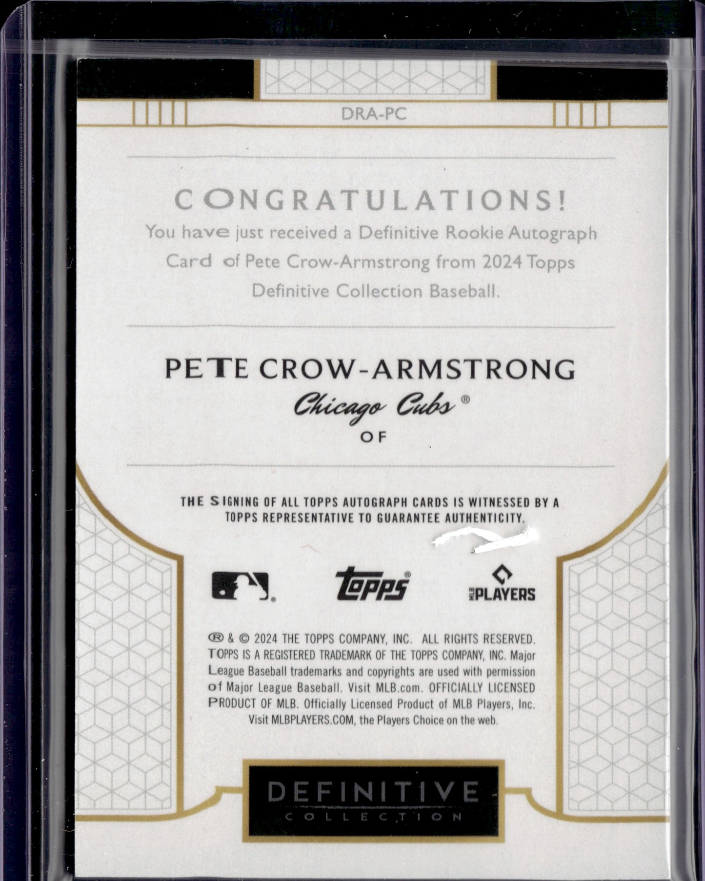 2024 Topps Definitive Collection Pete Crow-Armstrong #DRA-PC Autograph /50 RC