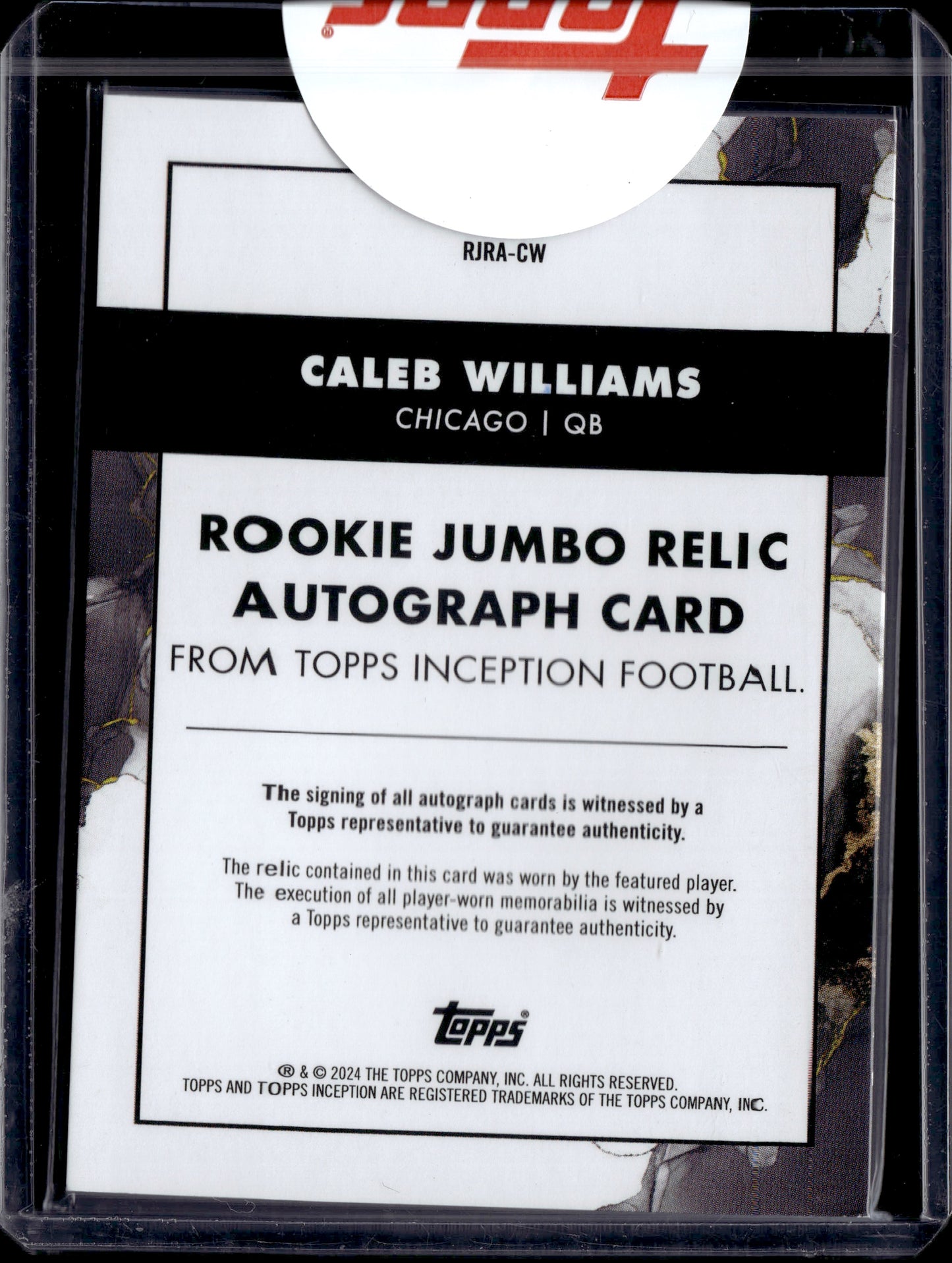 2024 Topps Inception Caleb Williams #RJRA-CW Autograph RC Jumbo Relic