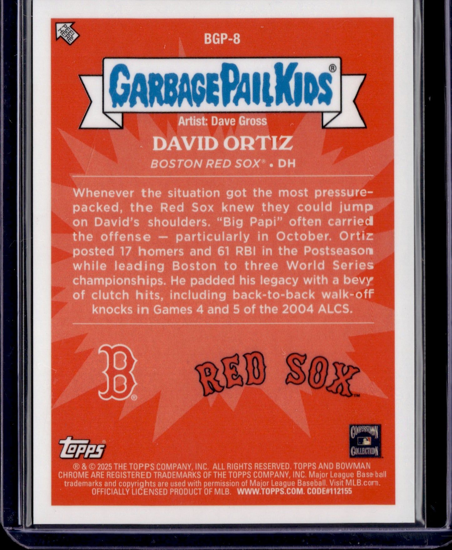 2025 Topps Garbage Pail Kids David Ortiz #BGP-8 SP
