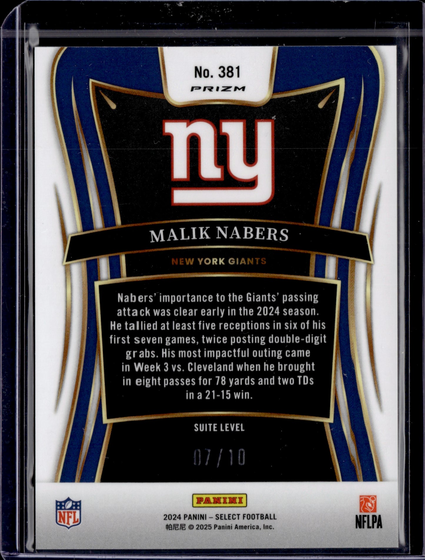 2025 Panini Select Malik Nabers #381 Prizm Select H2 Gold SP /10