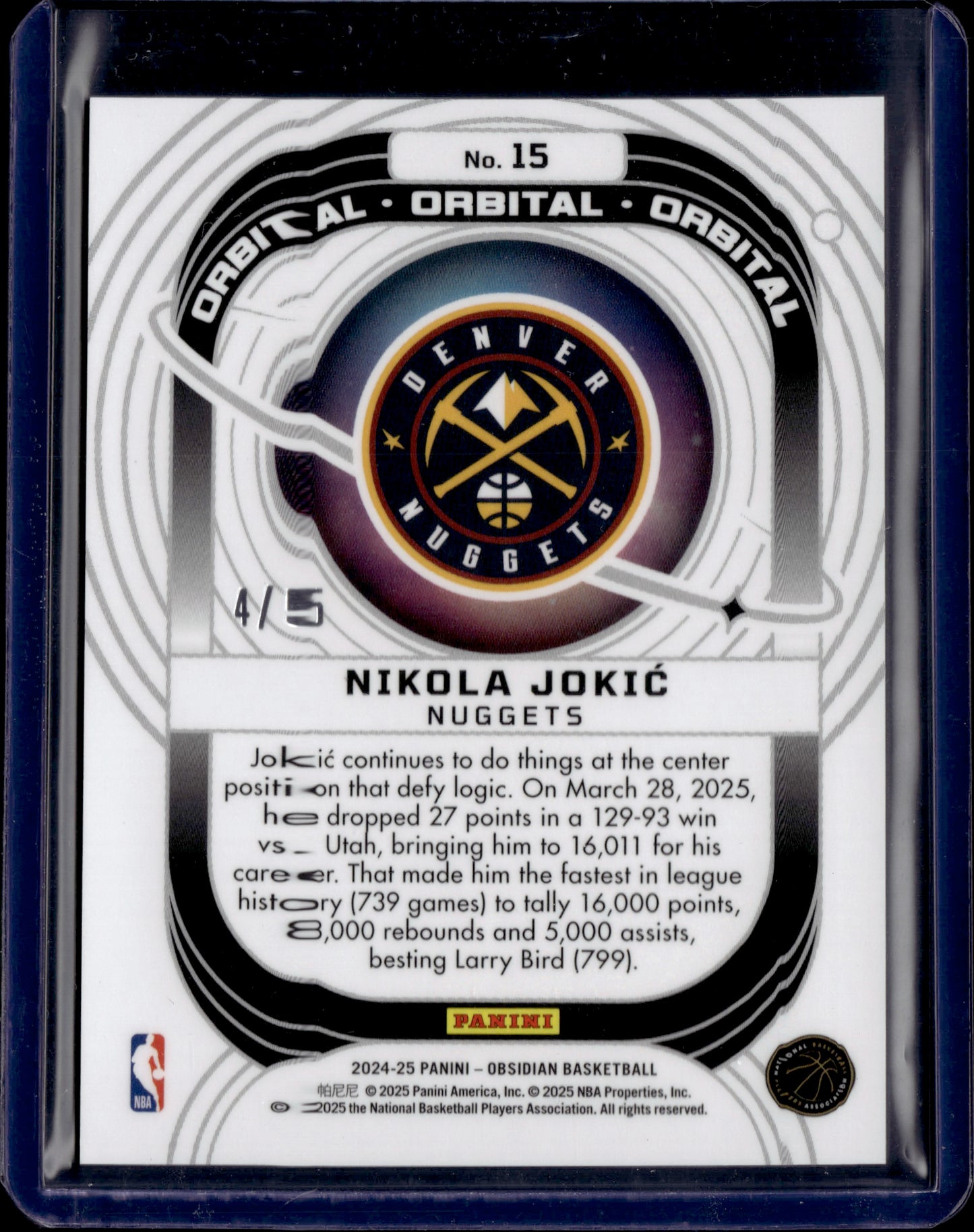 2024-25 Panini Obsidian Nikola Jokic Deep Sea /5 #15