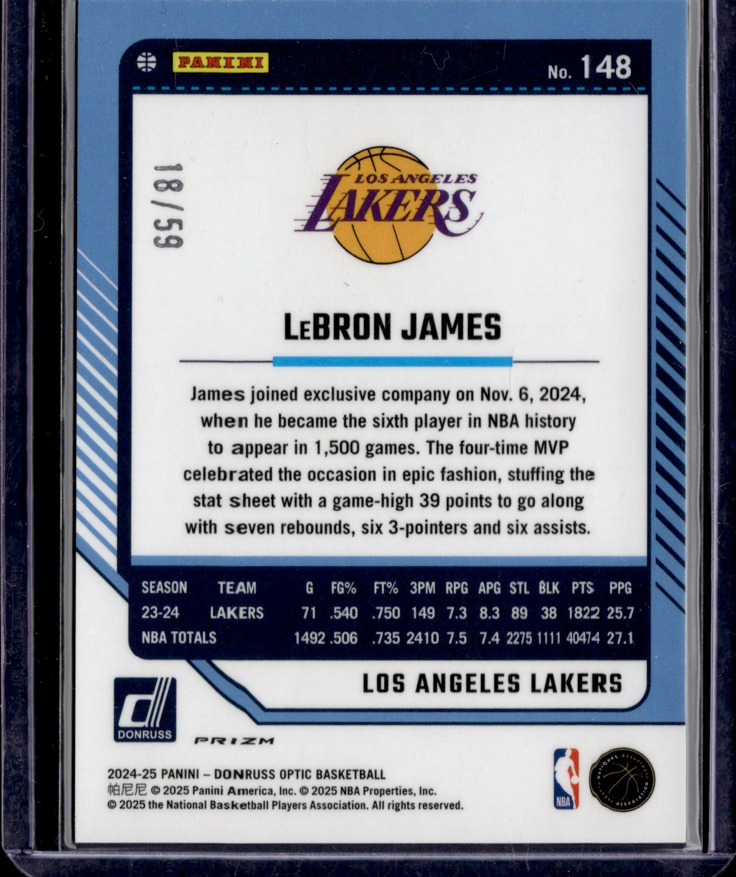 2024-25 Panini Donruss Optic Basketball LeBron James Velocity /59 SP #148