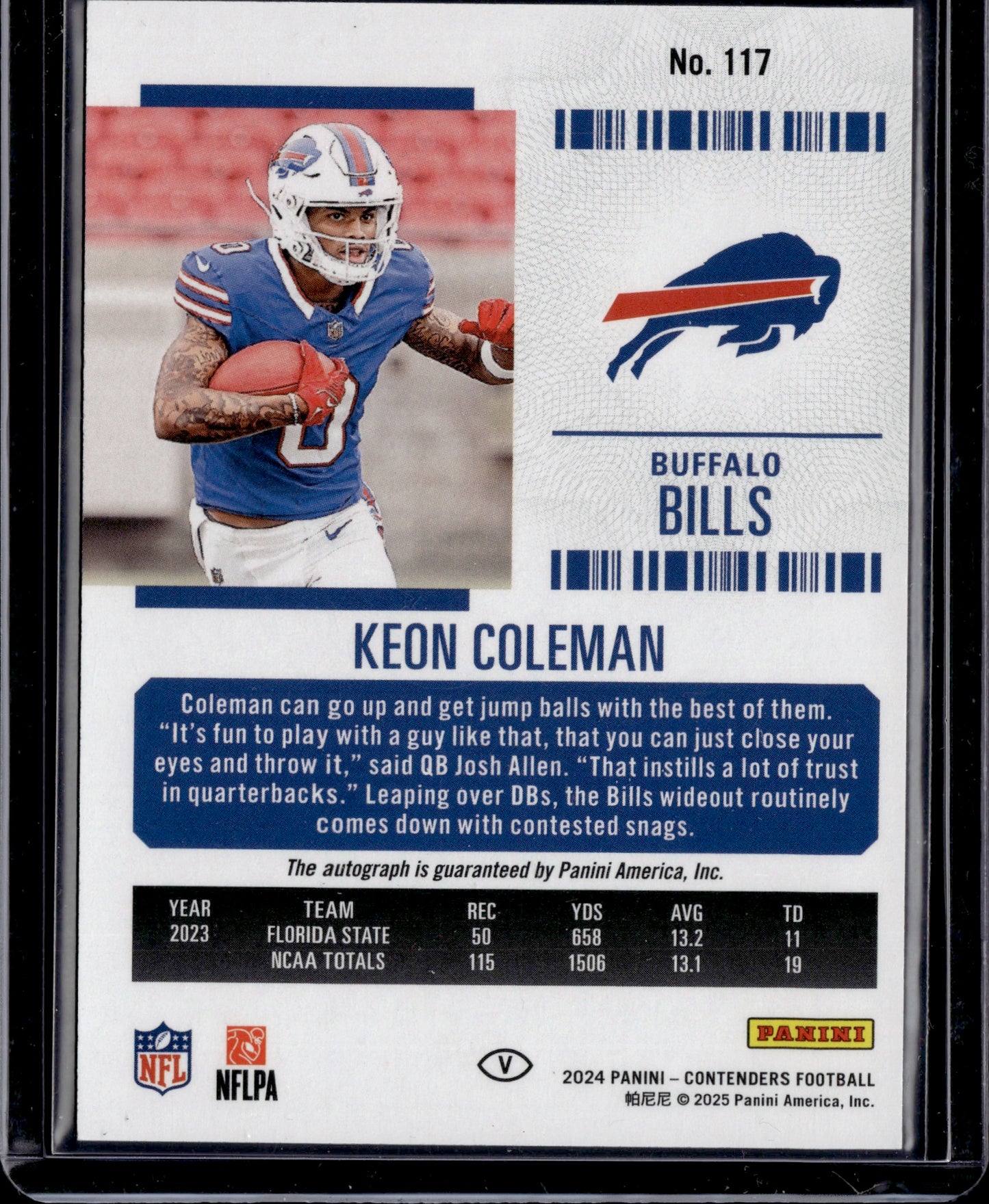 2025 Panini Contenders Football Keon Coleman Midfield Ticket RC auto 15/50