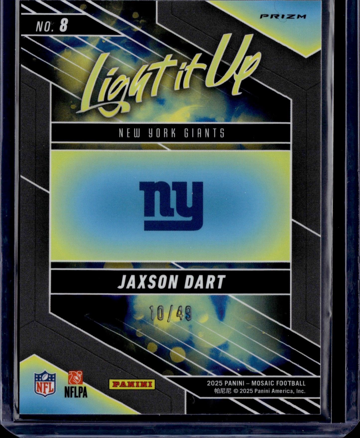 2025 Panini Mosaic Light it Up Jaxson Dart #8 Prizm RC 10/49