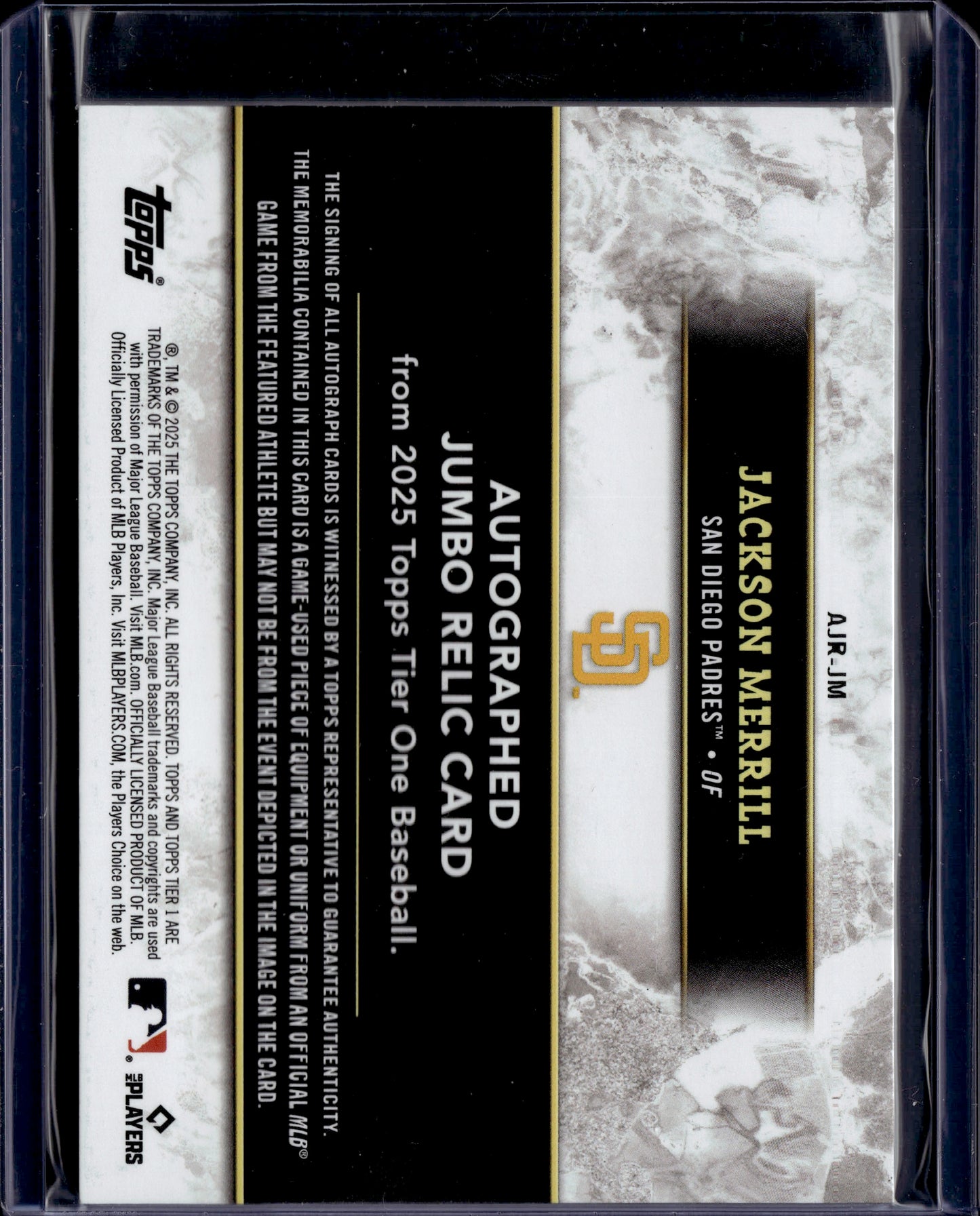 2025 Topps Tier One Jackson Merrill #AJR-JM Autographed Jumbo Relic Card/149