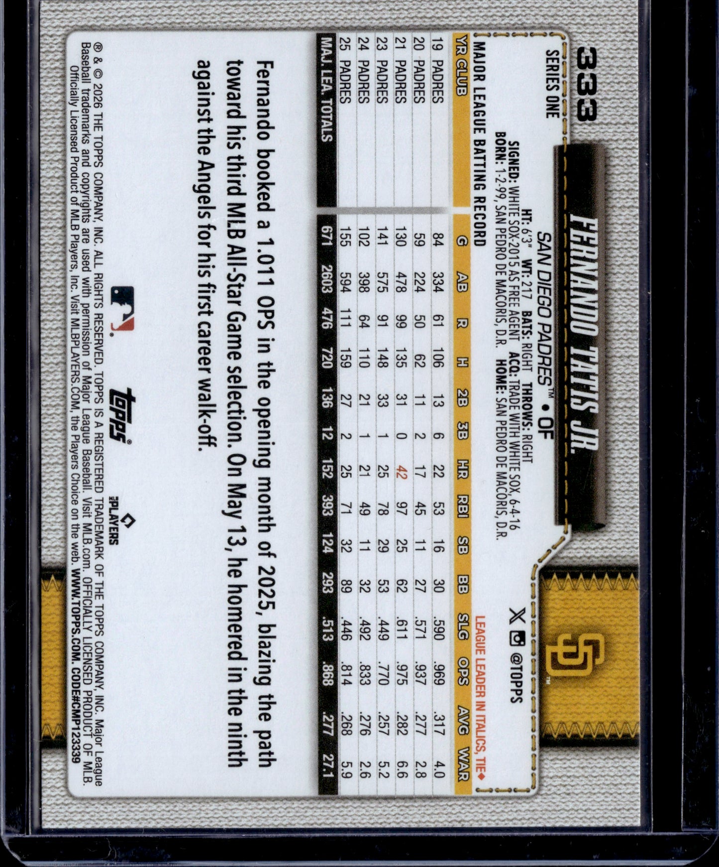 2026 Topps Series One Fernando Tatis Jr. True Photo #333