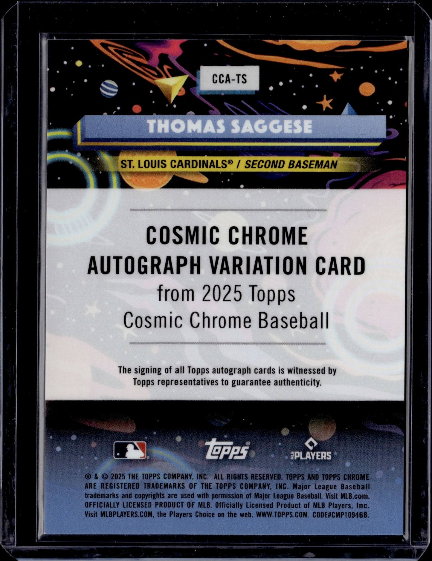 2025 Topps Cosmic Chrome Thomas Saggese Auto /25 #CCA-TS Orange RC