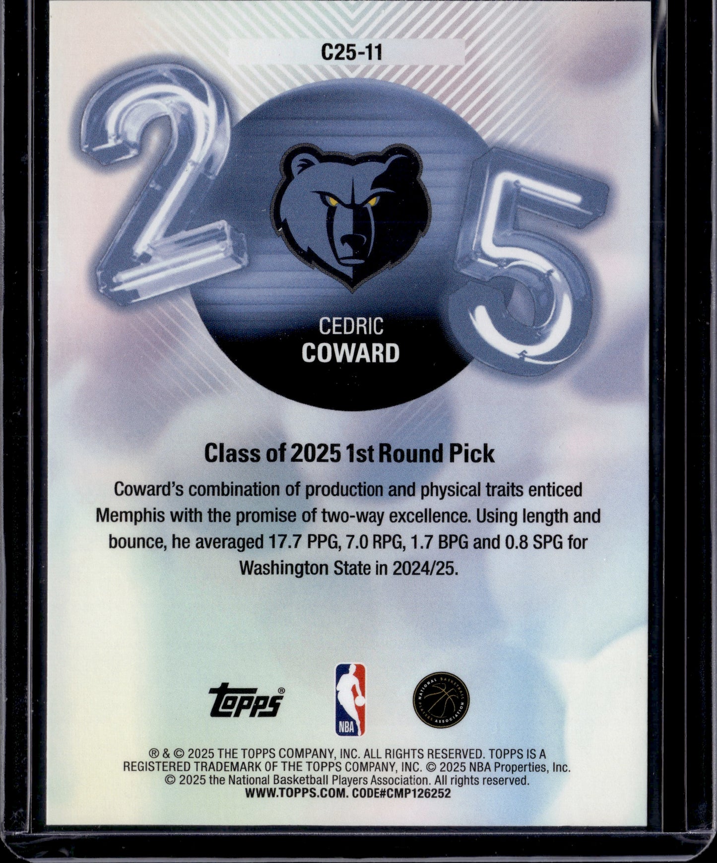 2025 Topps Class of 2025 Cedric Coward #C25-11 RC