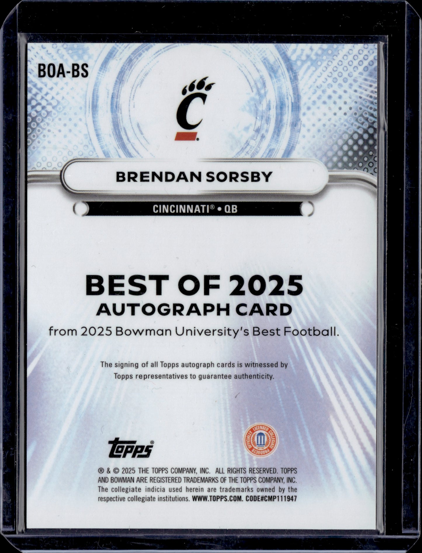 2025 Bowman University Best Football Brendan Sorsby Auto /50 #BOA-BS