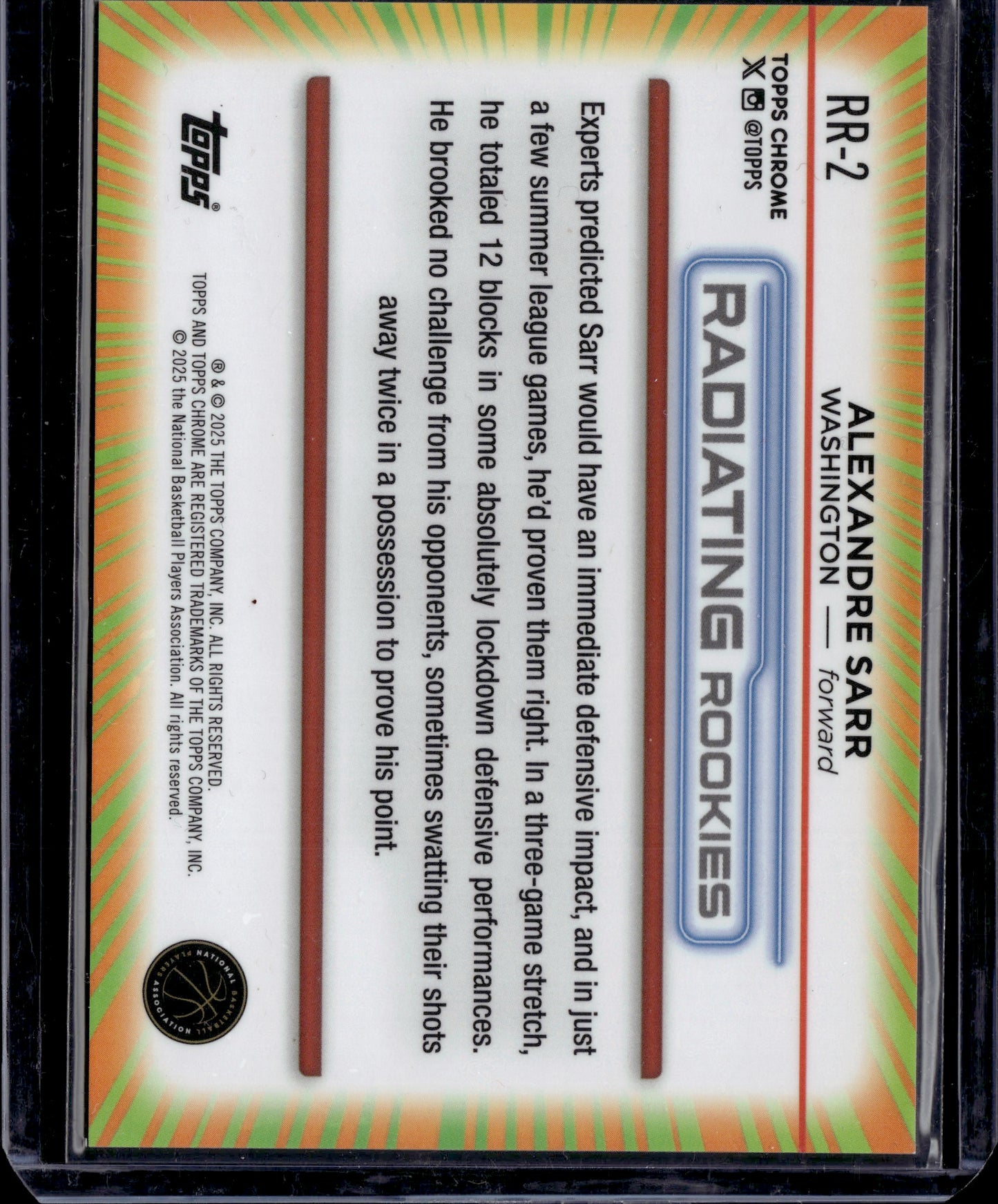 2025 Topps Chrome Radiating Rookies Alexandre Sarr #RR-2 RC