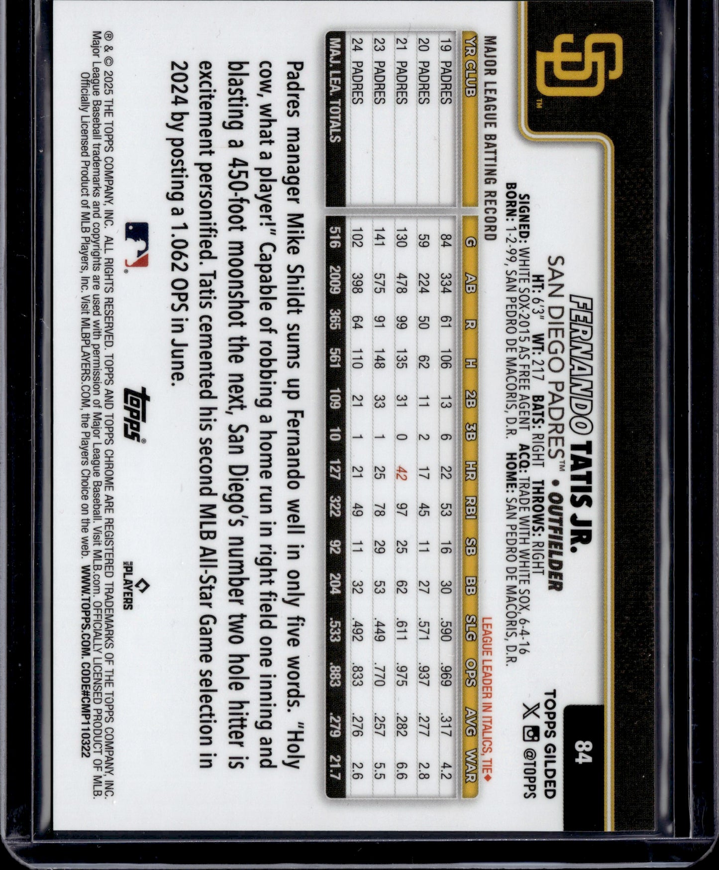 2025 Topps Chrome Gilded Collection Fernando Tatis Jr. #84 Gold Etch 13/25