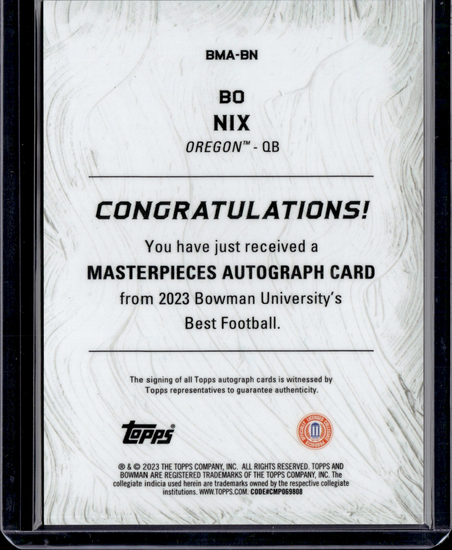 2023 Topps Bowman University Best Masterpieces Bo Nix Auto #BMA-BN /75