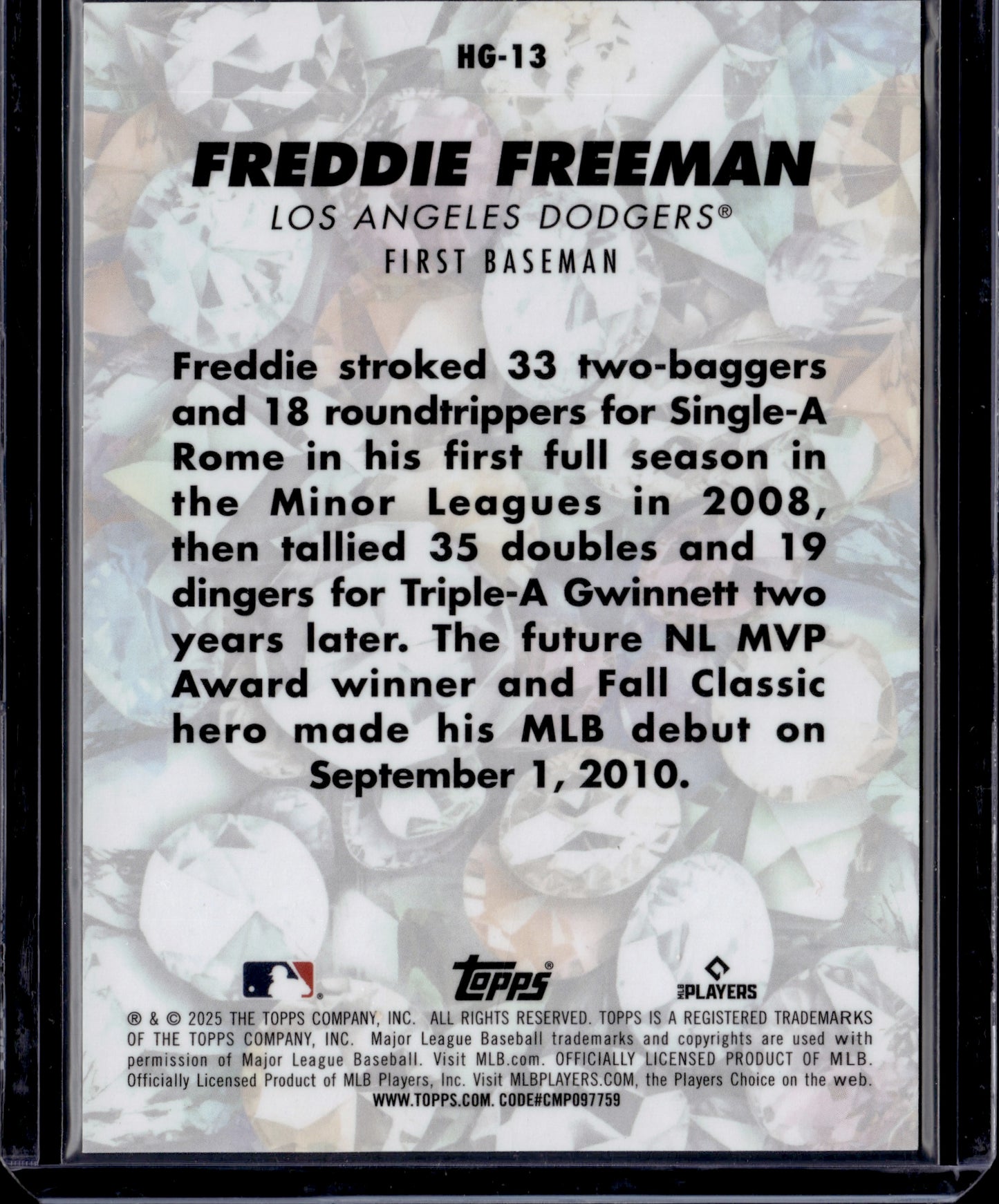2025 Topps Chrome Hidden Gems Freddie Freeman #HG-13