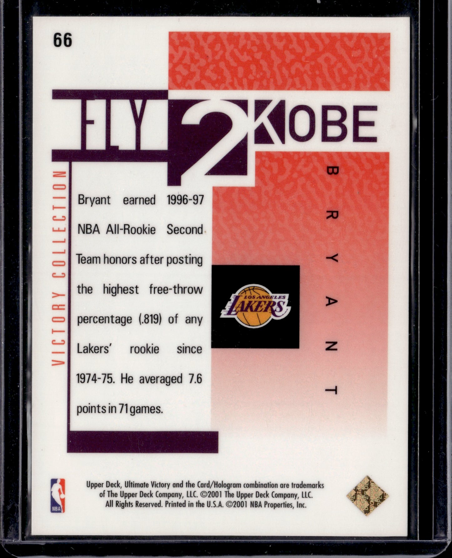 2001 Upper Deck Ultimate Victory Victory Collection Kobe Bryant #66 Red /350
