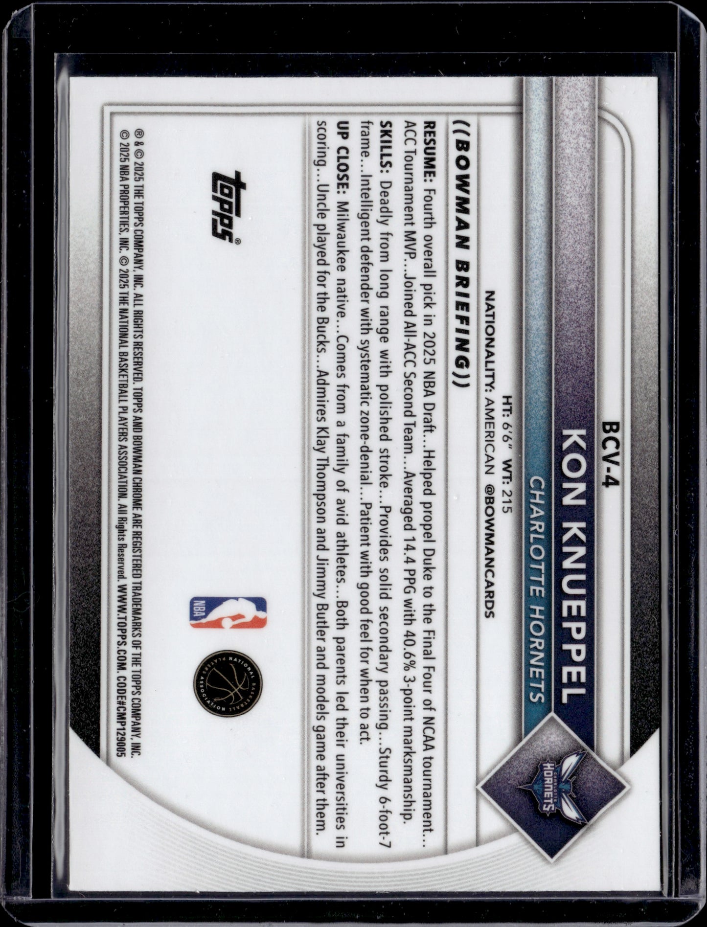 2025 Topps Bowman Chrome Kon Knueppel #BCV-4 Yellow RayWave Refractor 14/75 RC