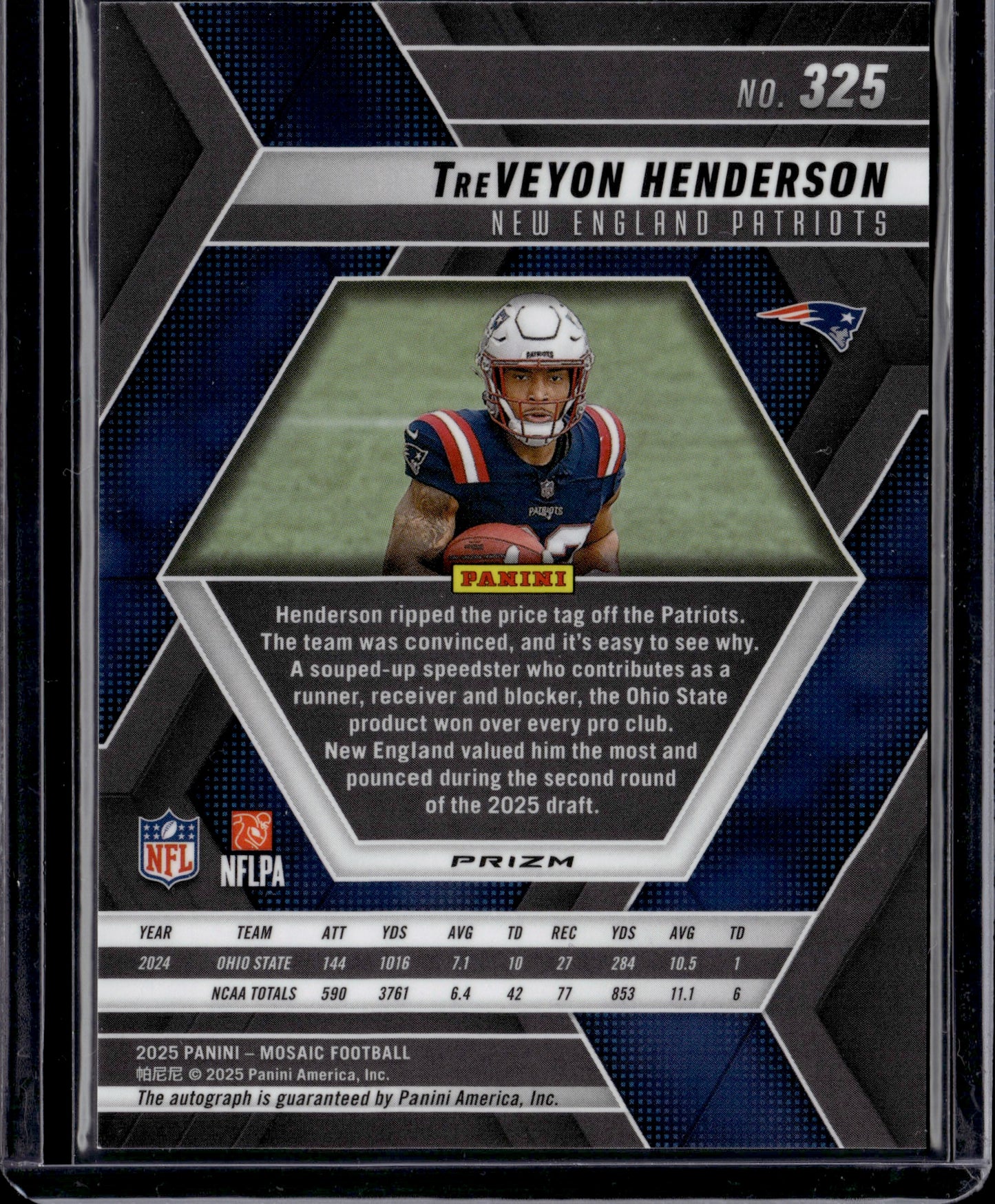 2025 Panini Mosaic Prizm TreVeyon Henderson #325 Blue Auto RC