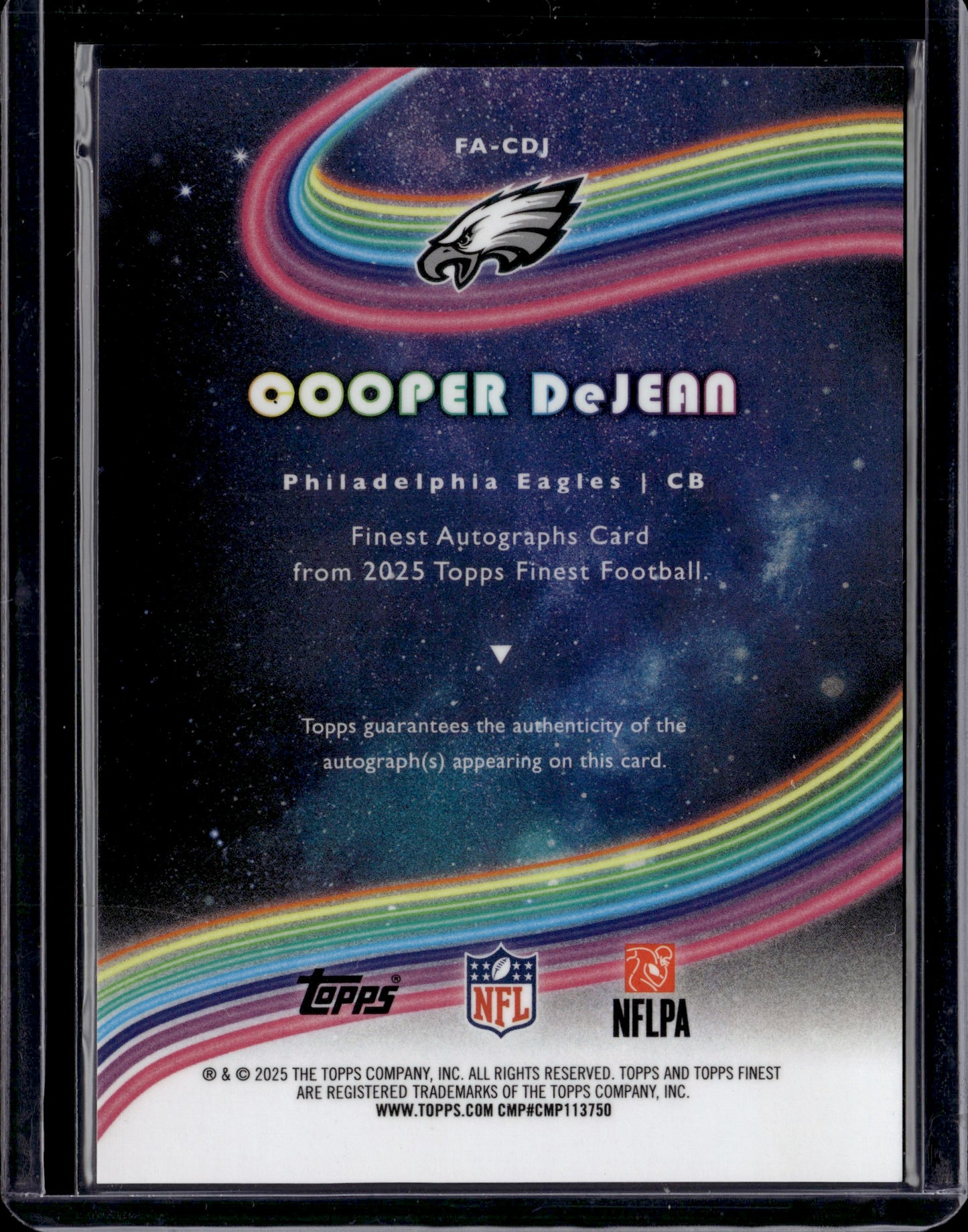2025 Topps Finest Football Cooper DeJean #FA-CDJ Black Auto /10