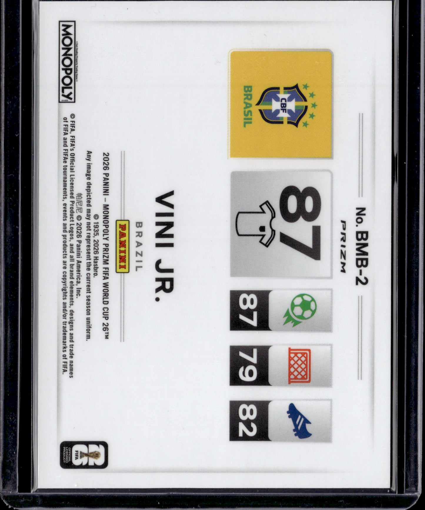 2026 Panini Monopoly Prizm FIFA World Cup Vini Jr. #BMB-2 Color Blast