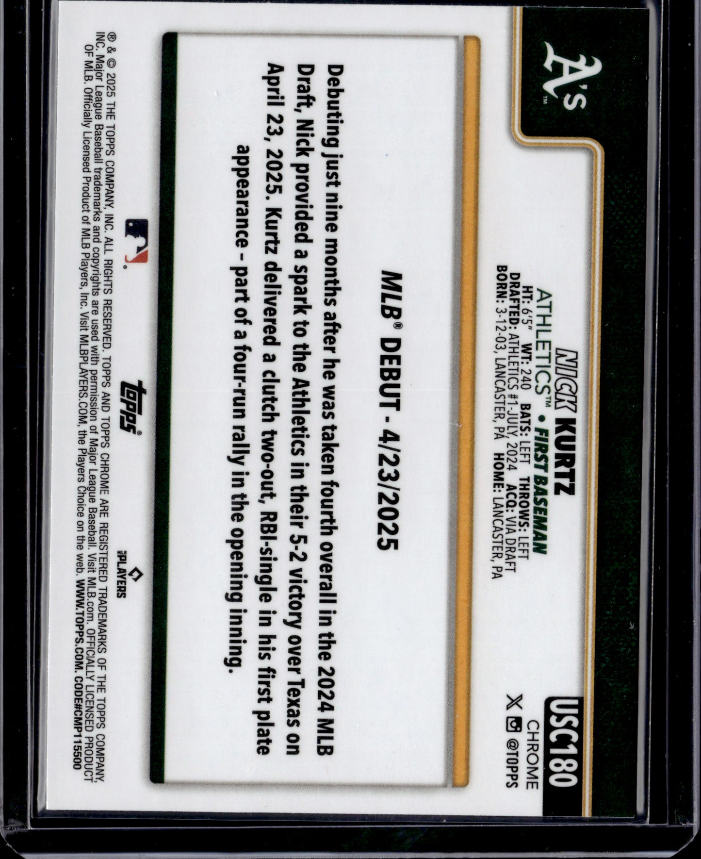 2025 Topps Chrome Update Series Nick Kurtz #USC180 Blue /150 RC