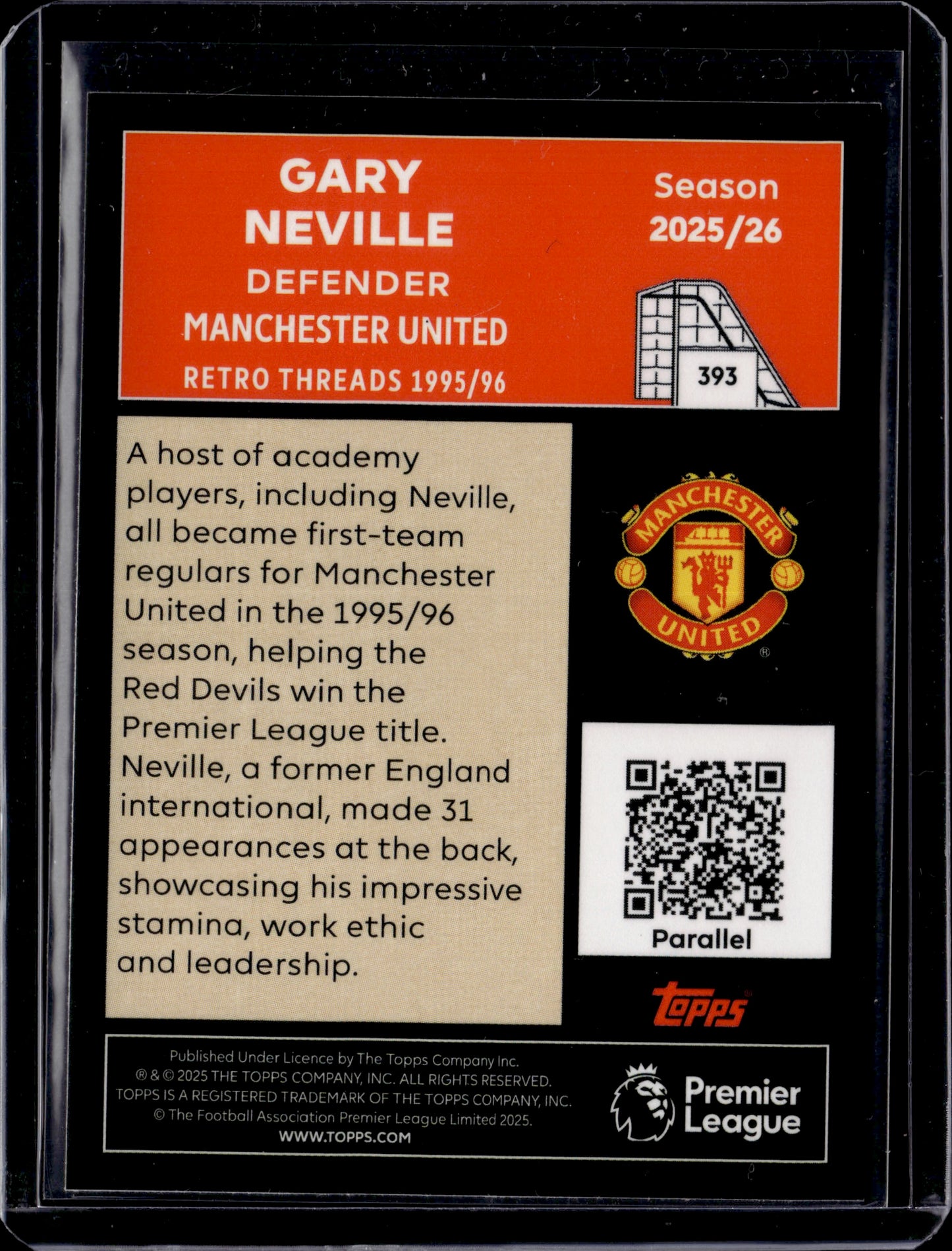 2025 Topps Retro Threads Gary Neville #393 Gold /50