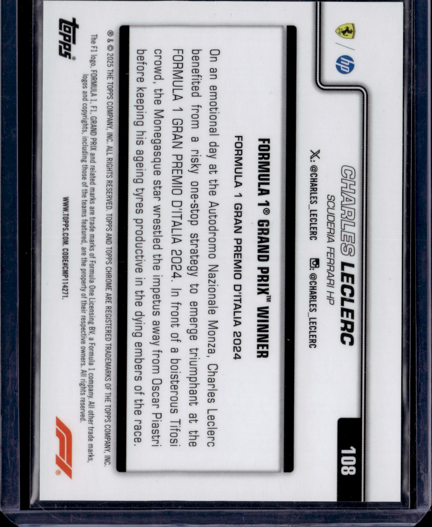 2025 Topps Chrome Formula 1 Charles Leclerc #108 Gold Checker Flag /50