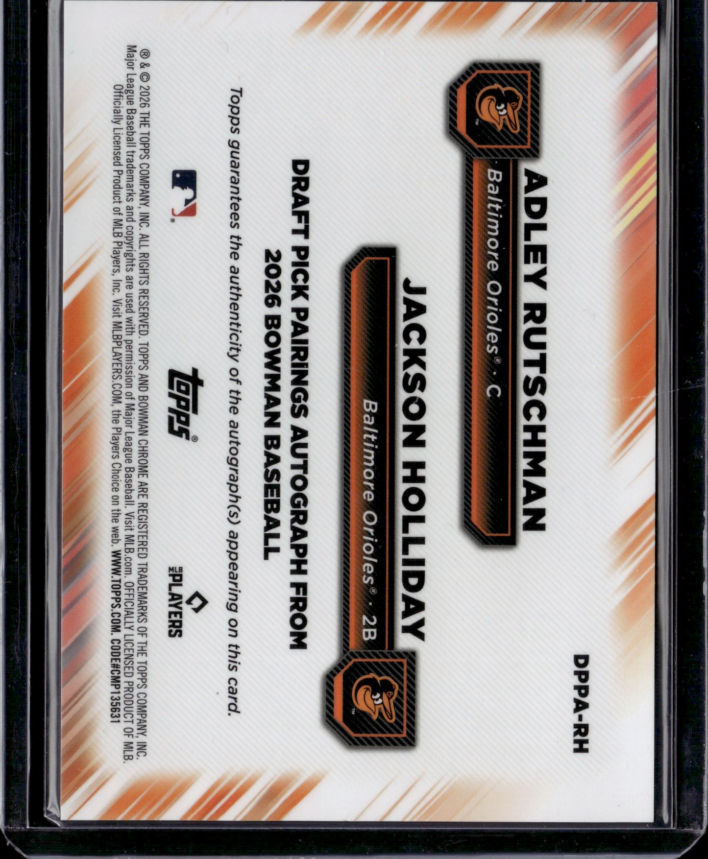 2026 Bowman Chrome Pairings Autograph Adley Rutschman Jackson Holliday /25