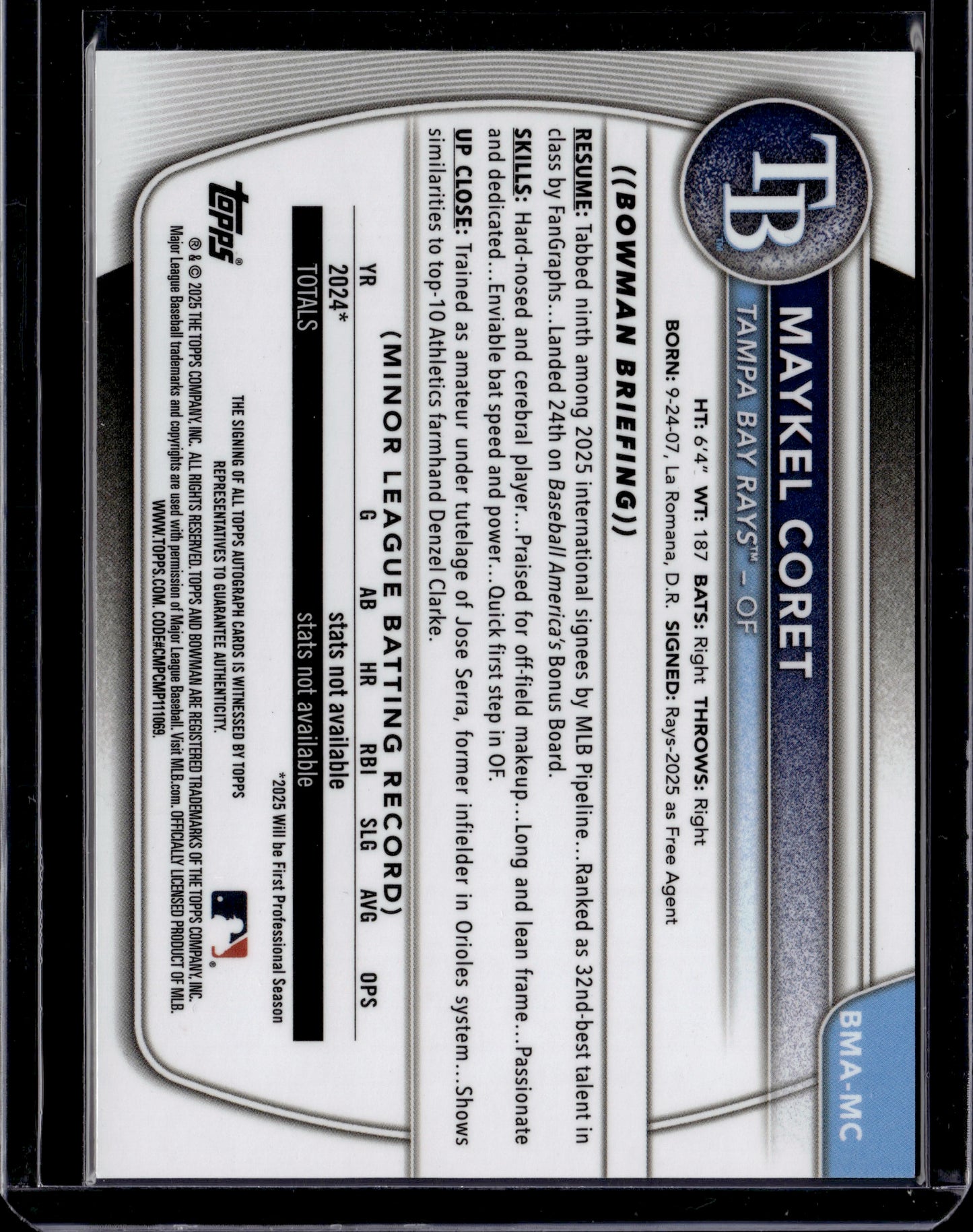 2025 Bowman Chrome Maykel Coret #BMA-MC Black Mojo Auto /10