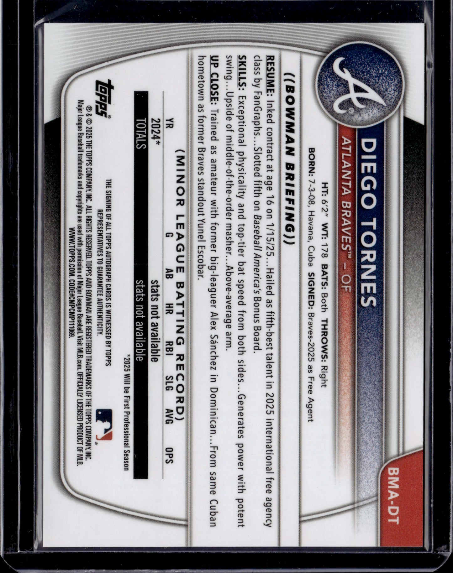 2025 Topps Bowman Chrome Diego Tornes #BMA-DT Orange Mojo Auto /25