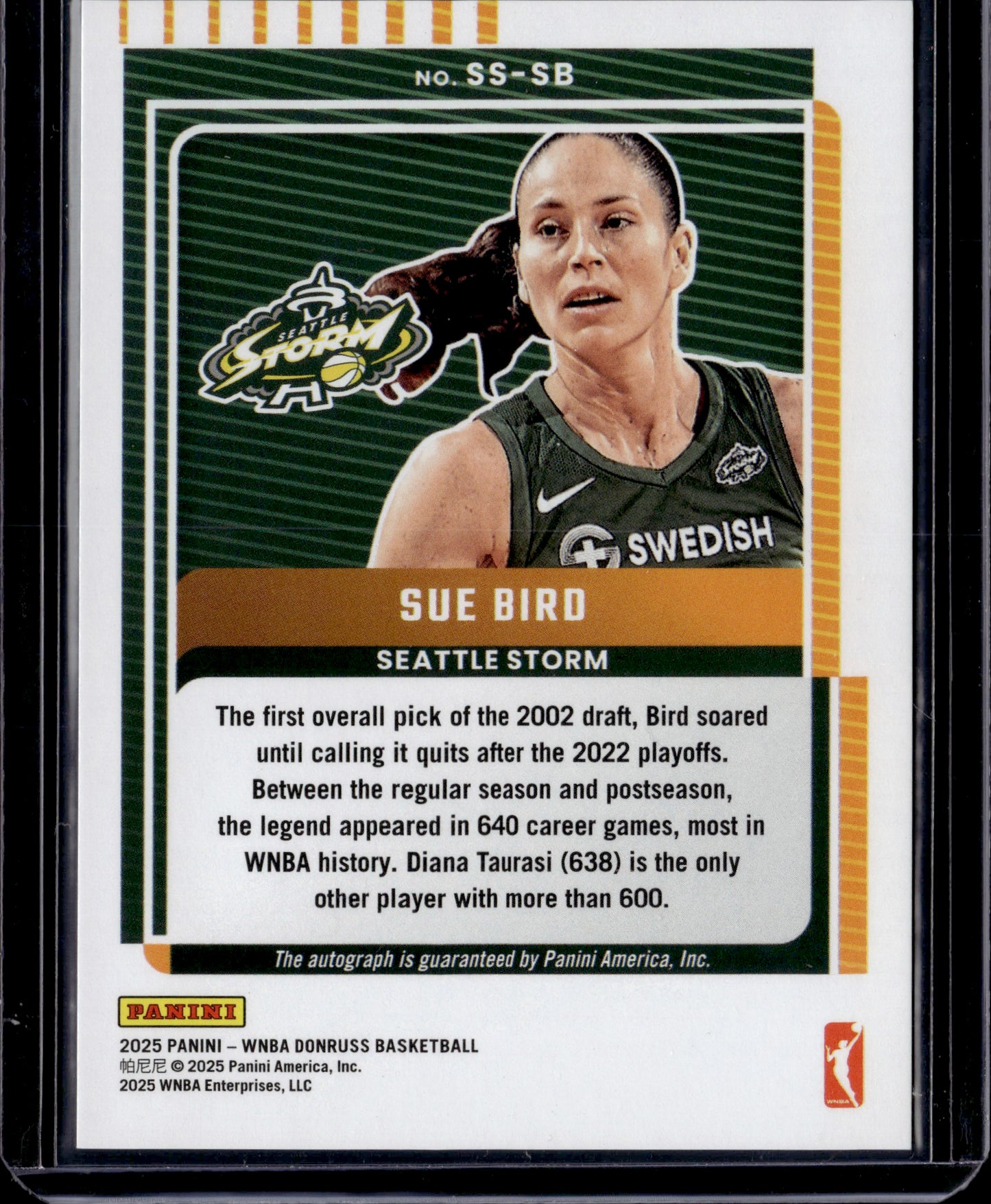 2025 Panini Donruss Signature Series Sue Bird Auto #SS-SB