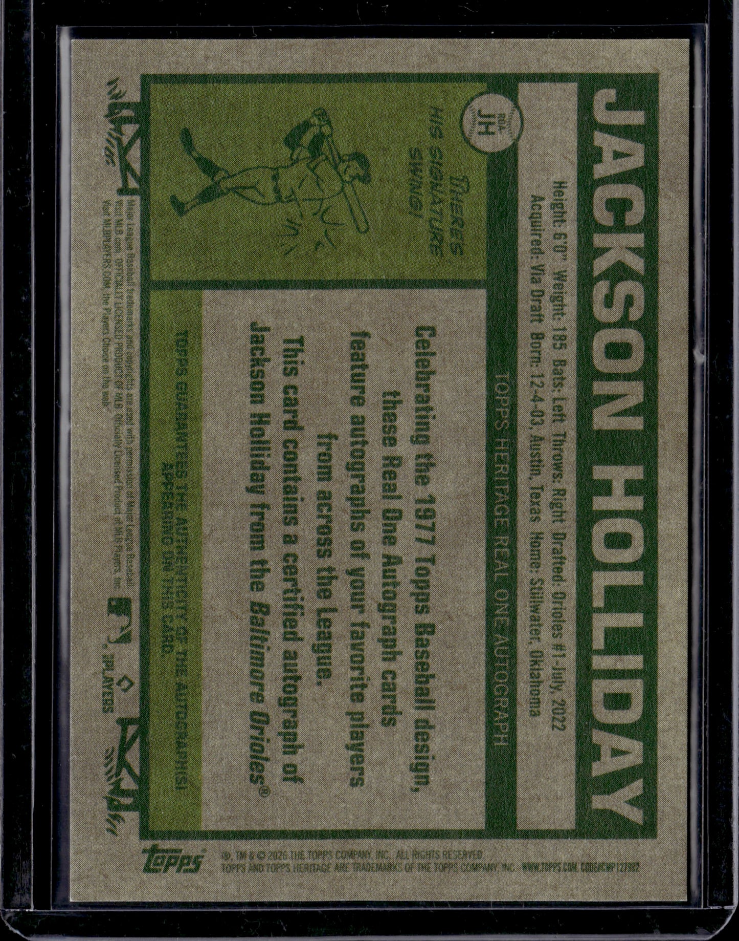 2026 Topps Heritage Jackson Holliday #ROA-JH Red Ink Auto /77