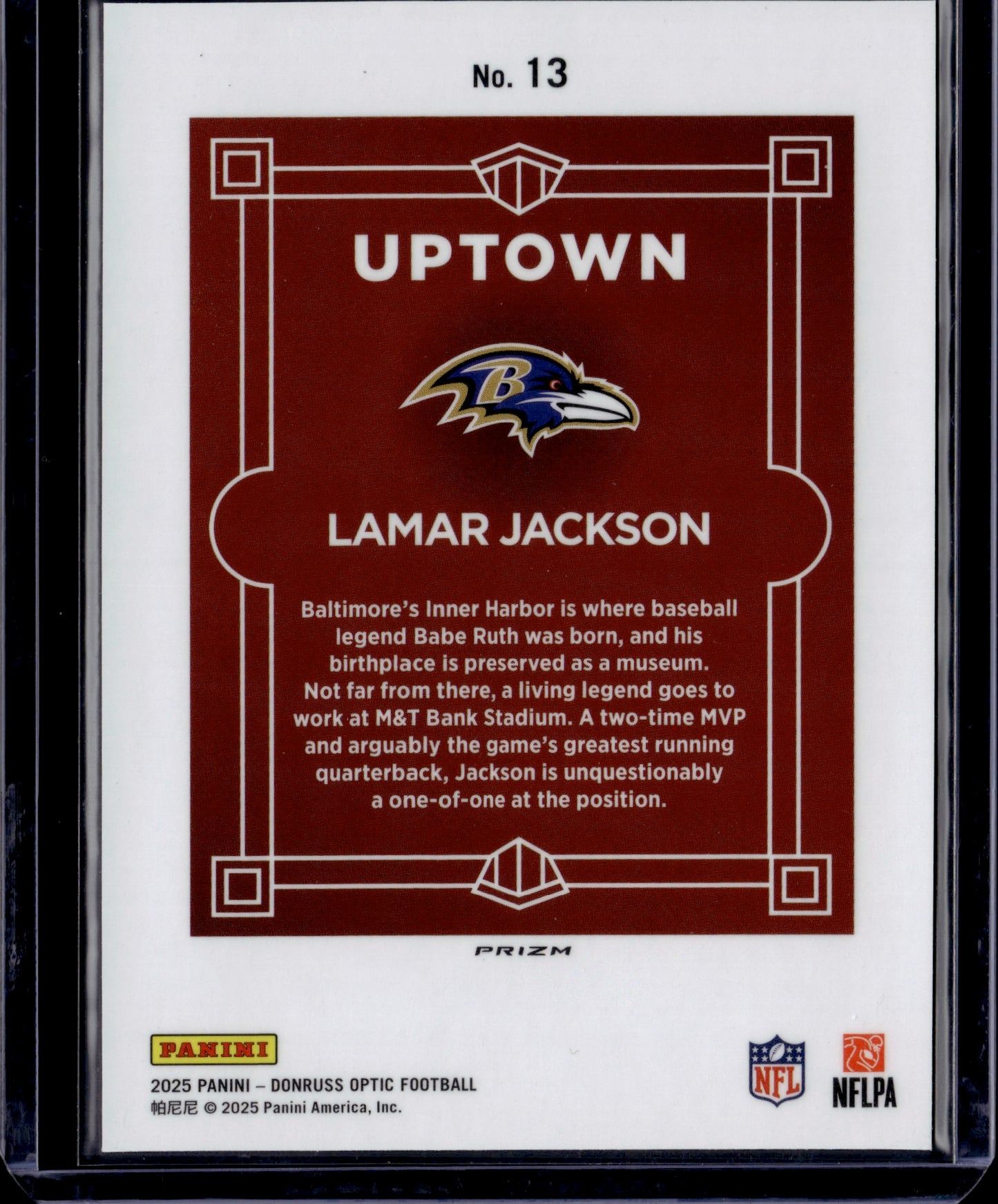 2025 Panini Donruss Optic Prizm Uptown Lamar Jackson #13