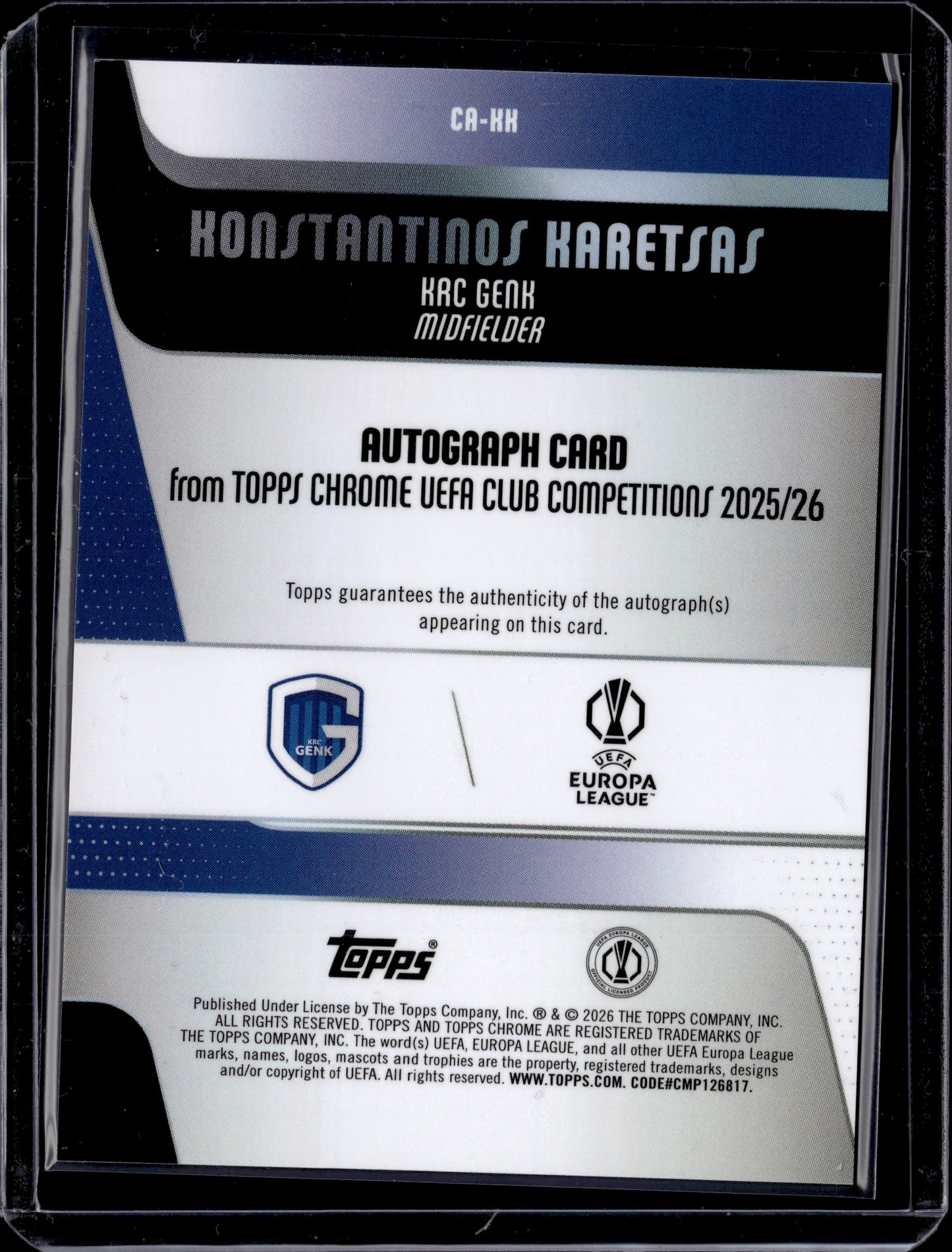 2026 Topps Chrome UEFA Club Competitions Konstantinos Karetsas Auto Green /99