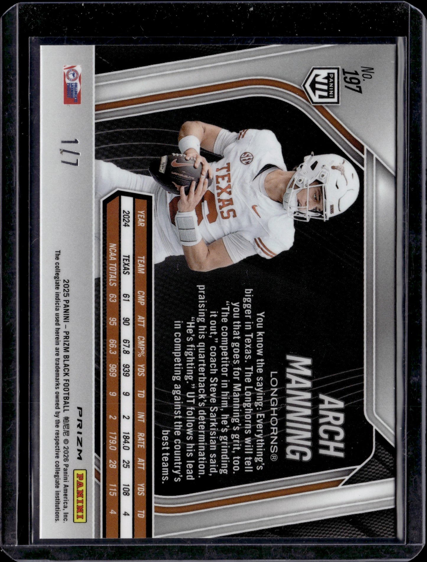 2026 Panini Prizm Black Arch Manning #197 Green SSP /7