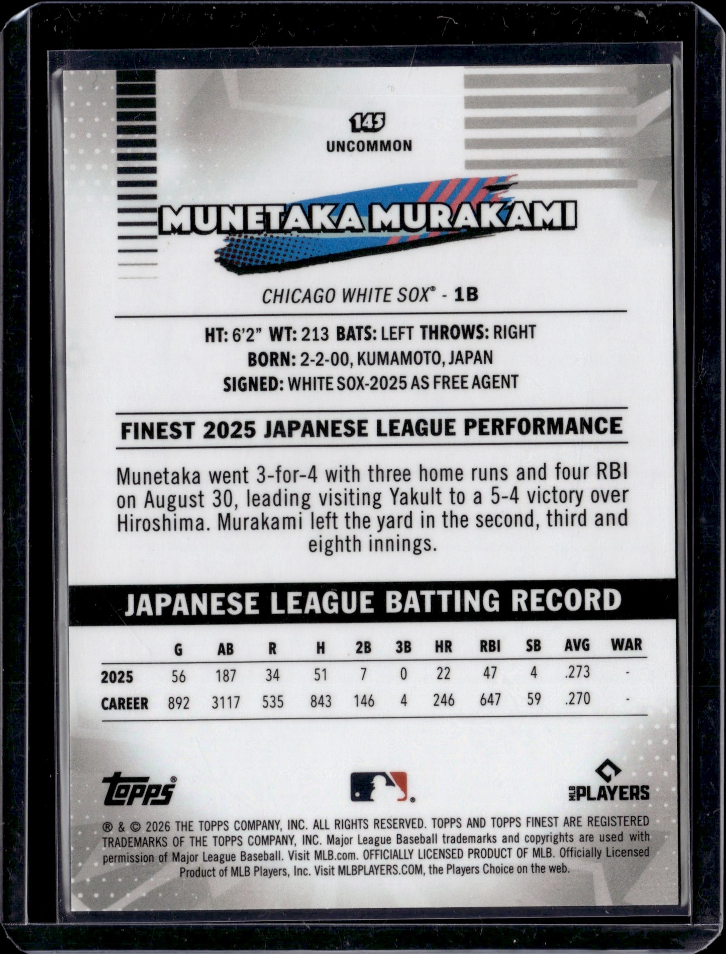 2026 Topps Finest Munetaka Murakami #145 /30 RC