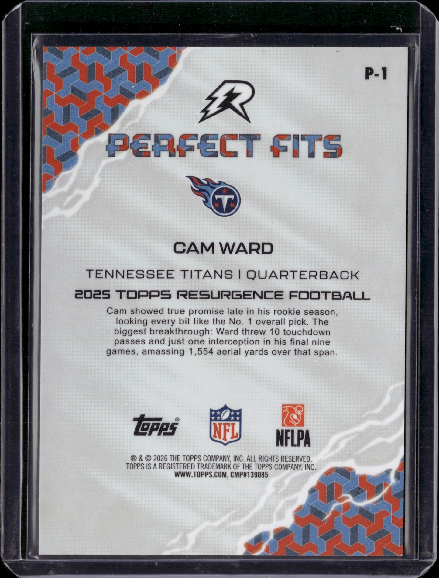 2026 Topps Resurgence Football Perfect Fits Cam Ward #P-1 RC