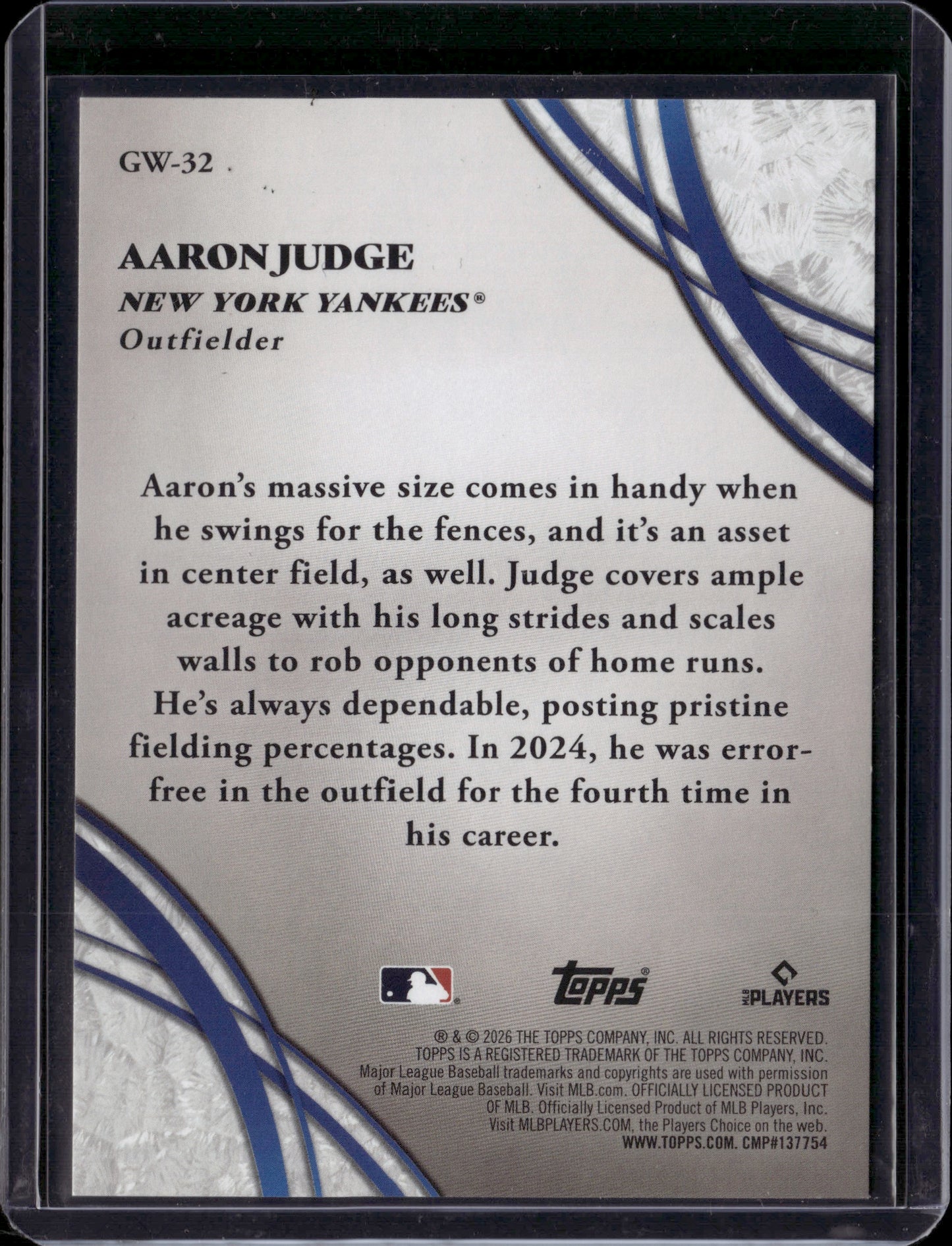2026 Topps Glove Work Aaron Judge #GW-32 24/50