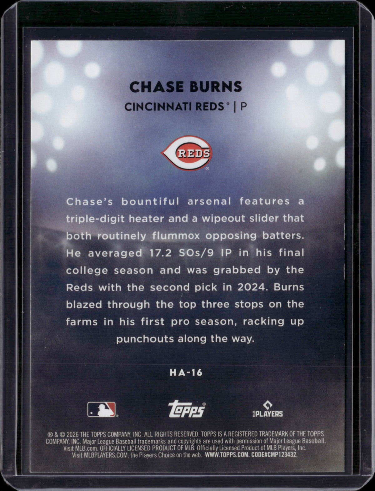 2026 Topps Home Field Advantage Chase Burns #HA-16 RC