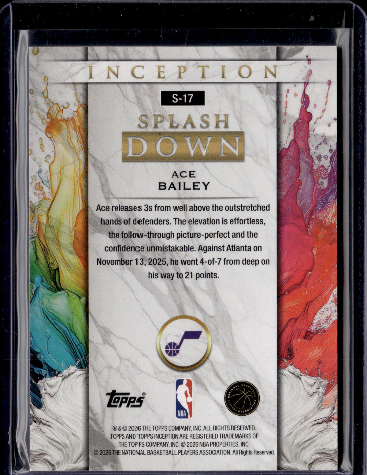 2026 Topps Inception Splashdown Ace Bailey #S-17 RC