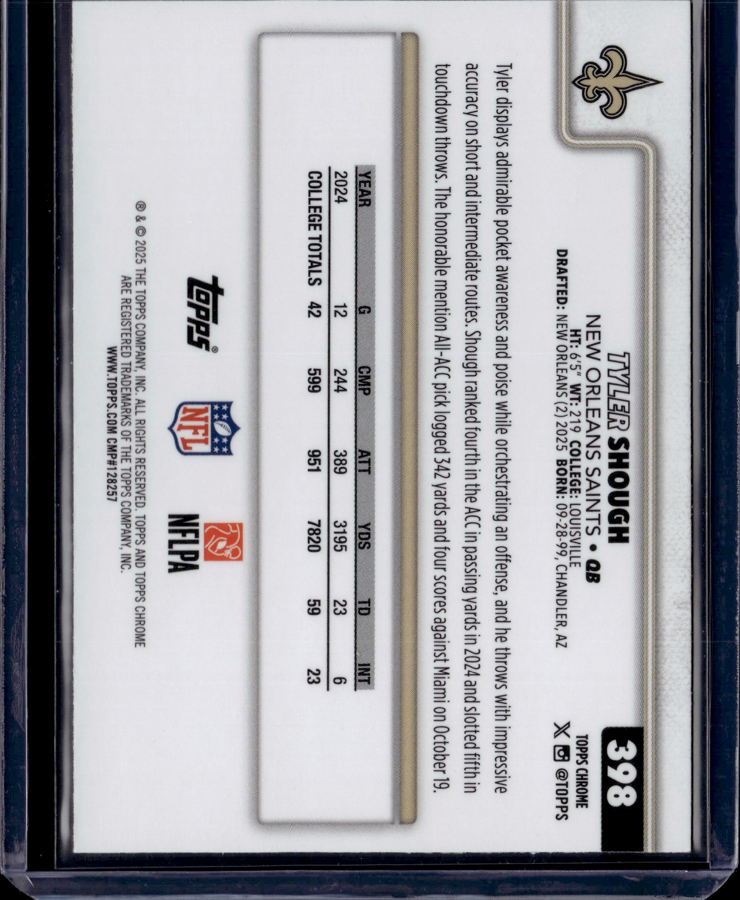 2025 Topps Chrome Tyler Shough Neon Burst #398 RC