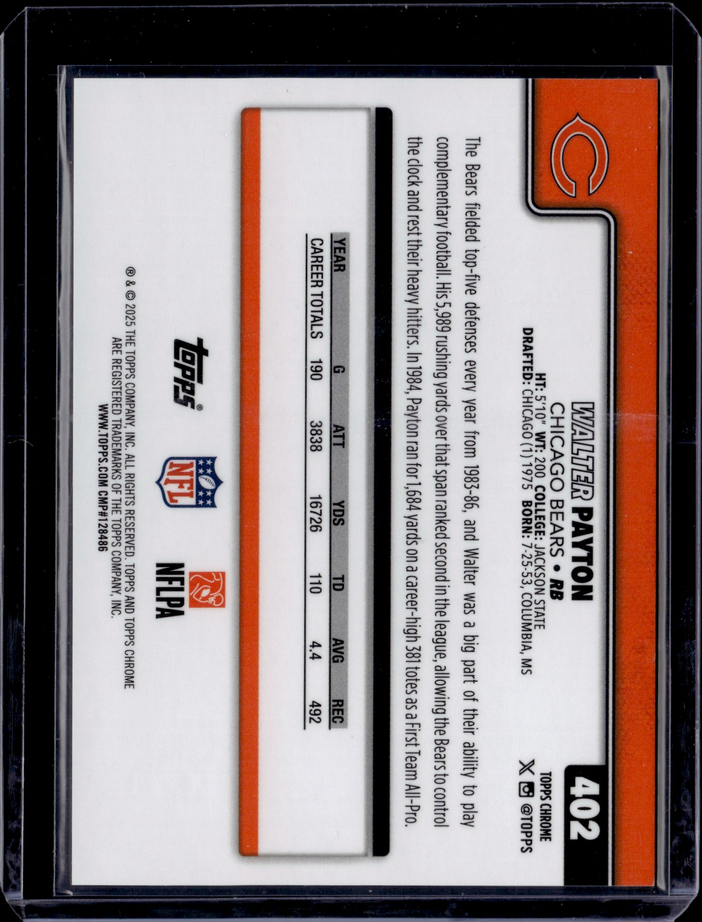 2025 Topps Chrome Walter Payton #402 Green Variation /99