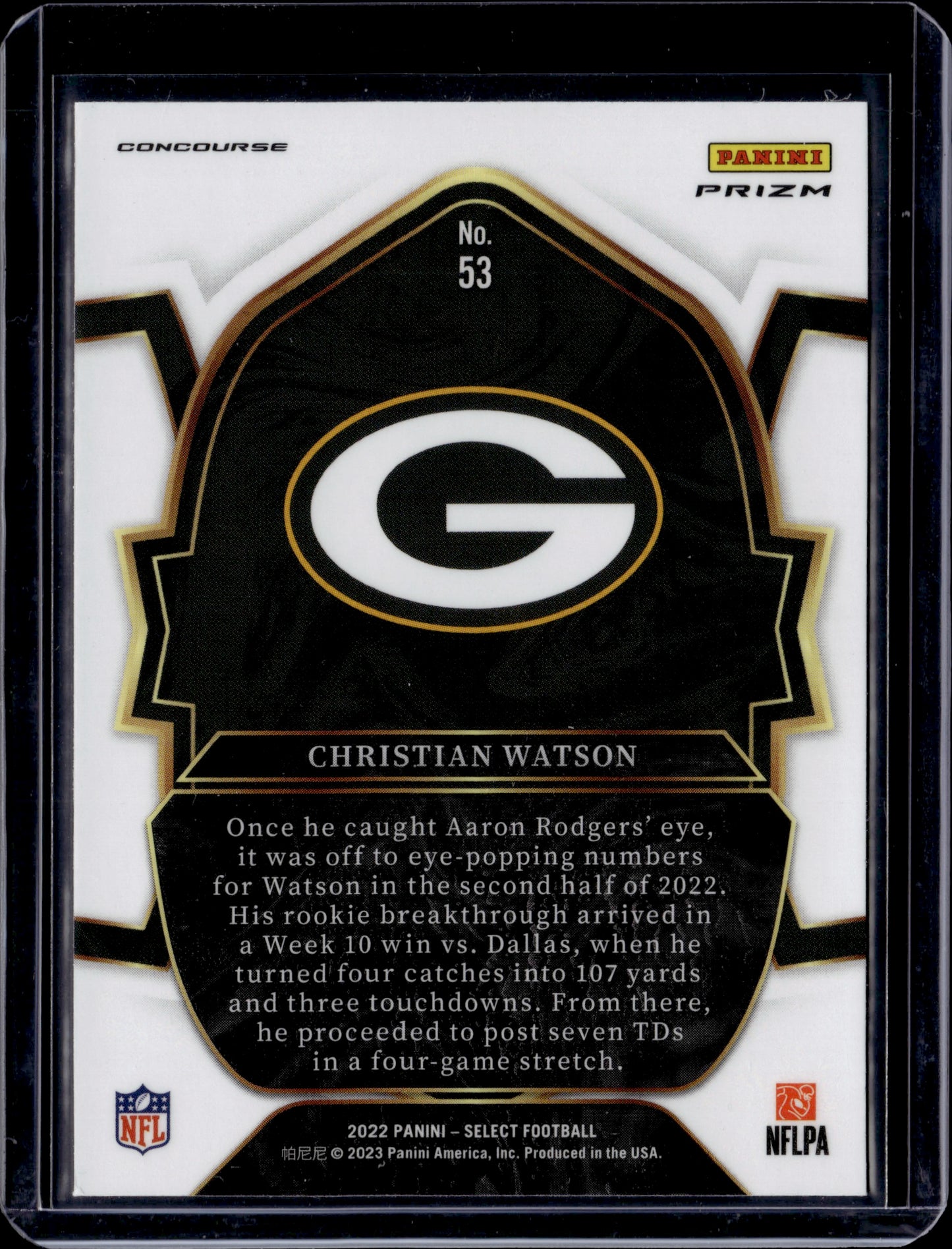 2023 Panini Select Christian Watson #53 Zebra RC