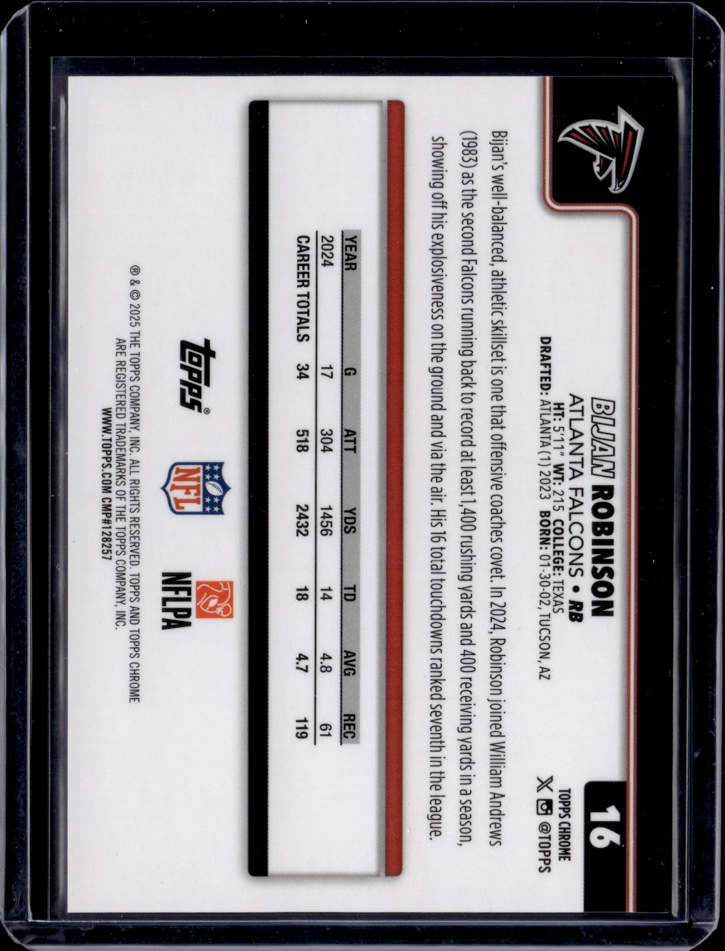 2025 Topps Chrome Bijan Robinson #16 Gold /50