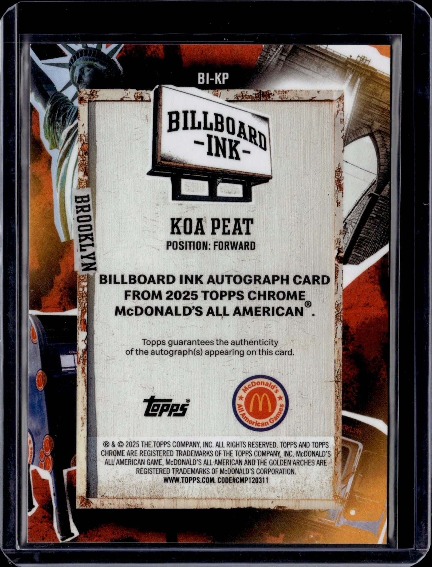 2025 Topps Chrome McDonald's All American Billboard Ink Koa Peat #BI-KP Auto /10