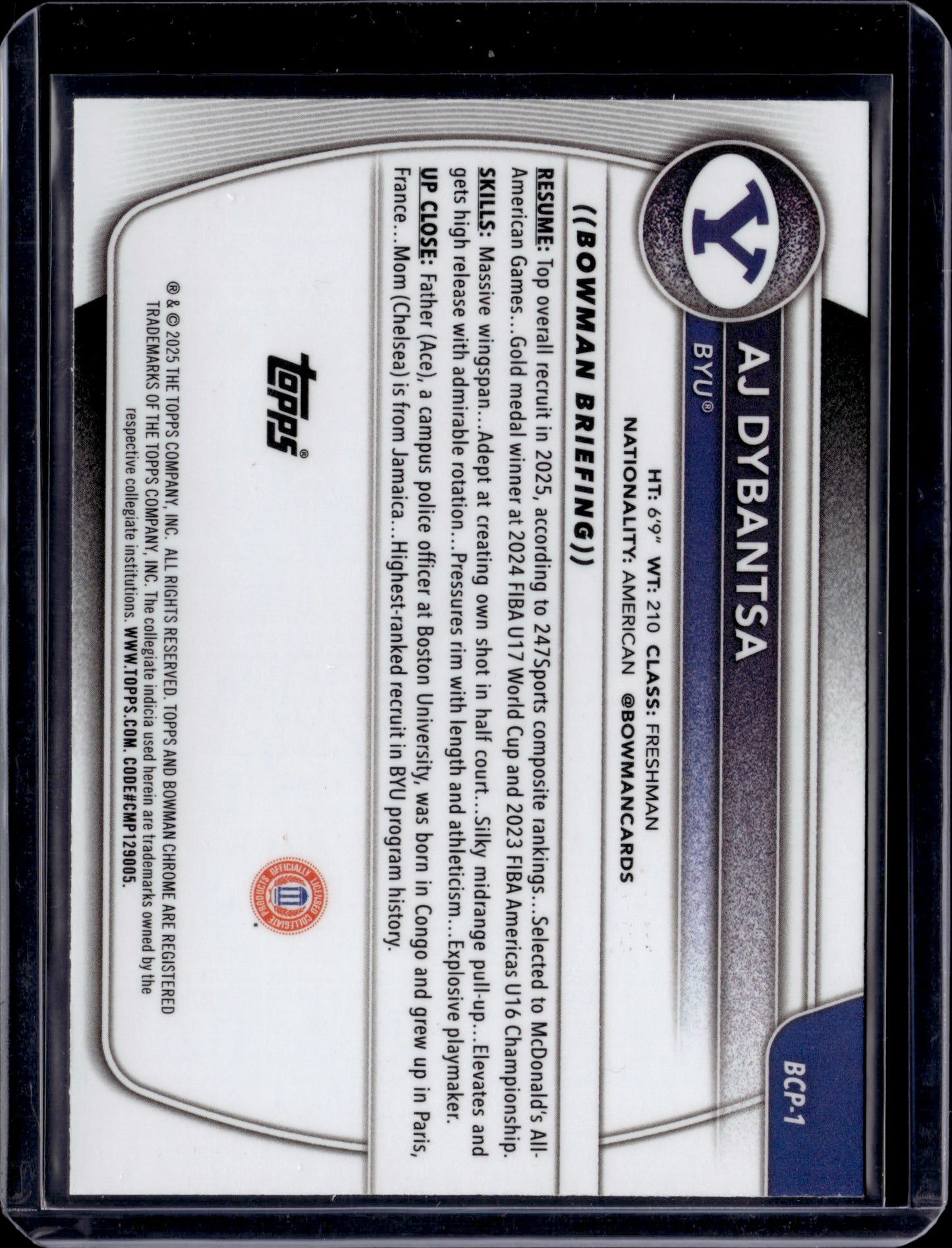 2025 Bowman Chrome University AJ Dybantsa #BCP-1 1st Bowman