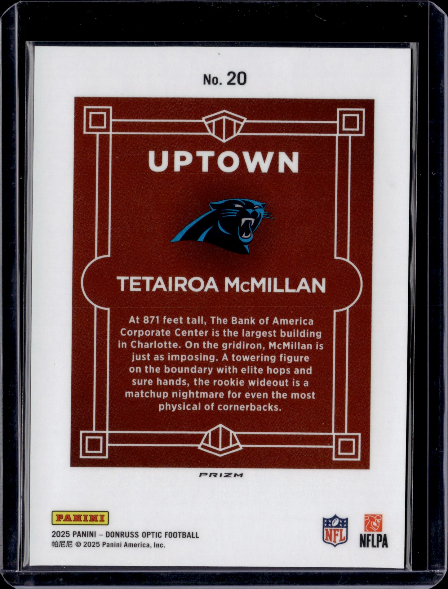 2025 Donruss Optic Football Uptown Tetairoa McMillan #20 RC
