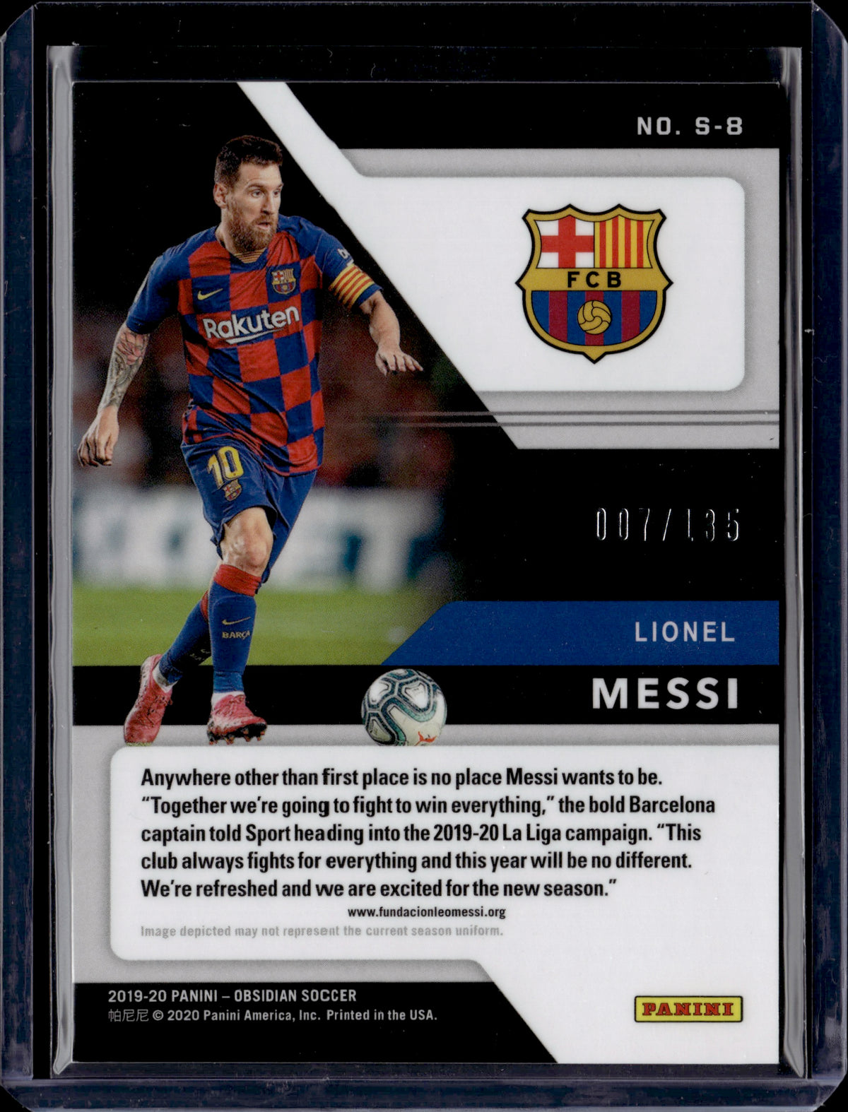 2020 Panini Obsidian Supernova Lionel Messi #S-8 /135