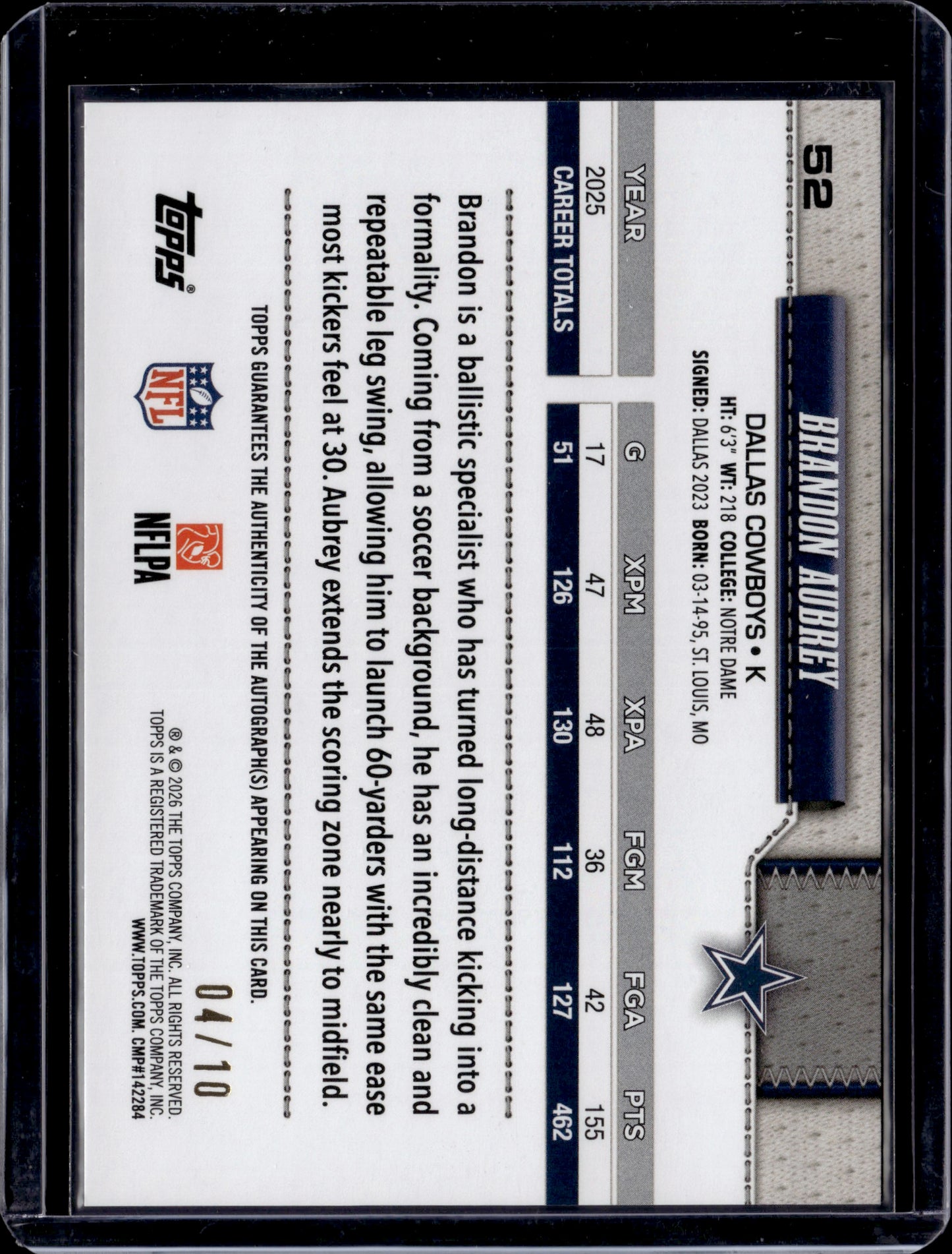 2026 Topps Football Brandon Aubrey Auto /10 #52