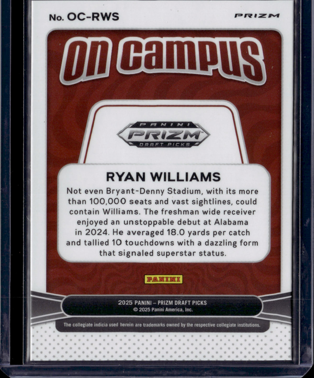 2025 Panini Prizm Draft Picks On Campus Ryan Williams #OC-RWS